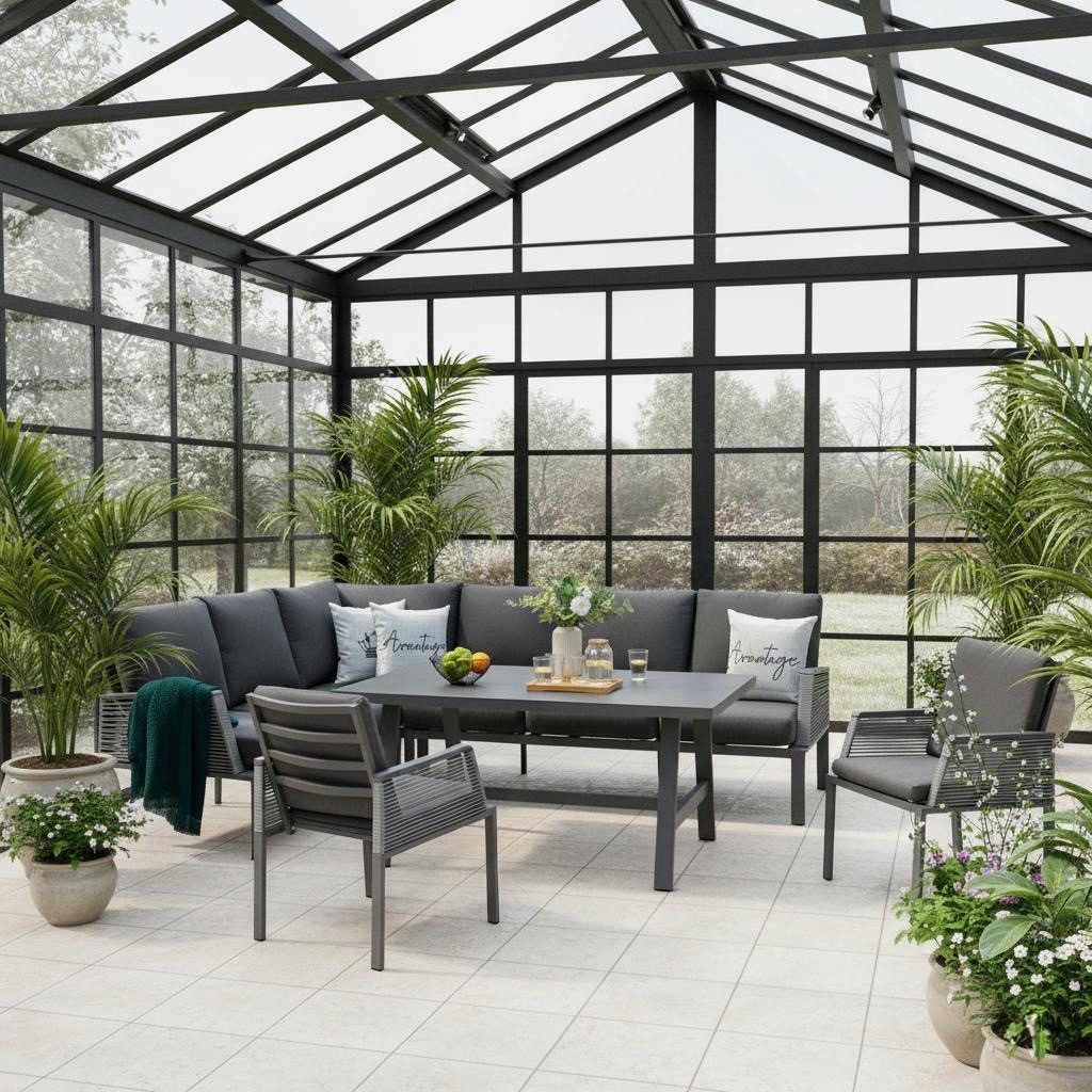 MANDALIKA Garden Gartenlounge-Set Alu / Rope Dining Eck Lounge Set Elba inkl. 2x Dining Sessel
