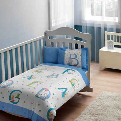 Kinderbettwäsche Kinder Bettwäsche Set 4 tlg. Sweet Animals Blau, Tac, Baumwolle, 3 teilig