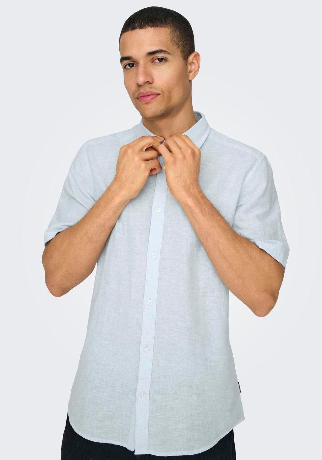 ONLY & SONS Kurzarmhemd ONSCAIDEN SS SOLID LINEN SHIRT NOOS Baumwollmischung mit Leinen, slim fit