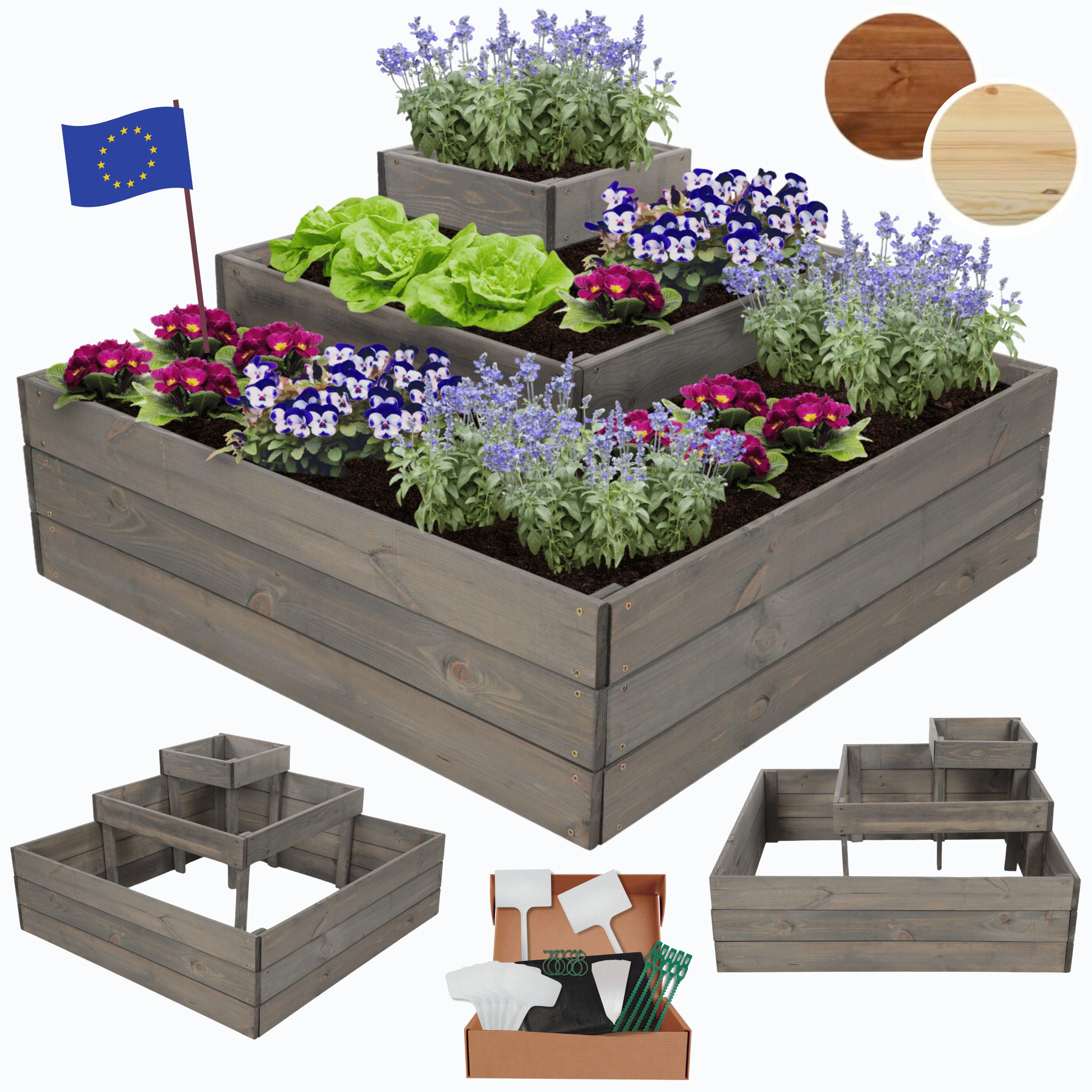 Modo24 Hochbeet ZP08 Kräuterbeet, Gartenbeet, Pflanzkasten, Blumenbeet, Gemüsegarten, für Garten und Terrasse, Kiefernholz Massivholz, Höhe 36 cm, 3 Farben