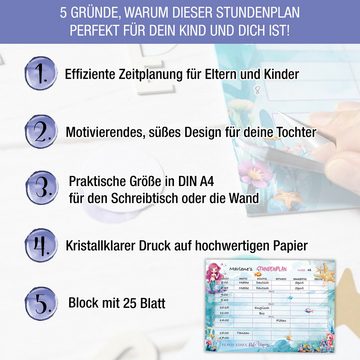 TOBJA Wandkalender Stundenplan Meerjungfrau - Block 25 Seiten, Mädchen Grundschule Stundenplaner Schultüte