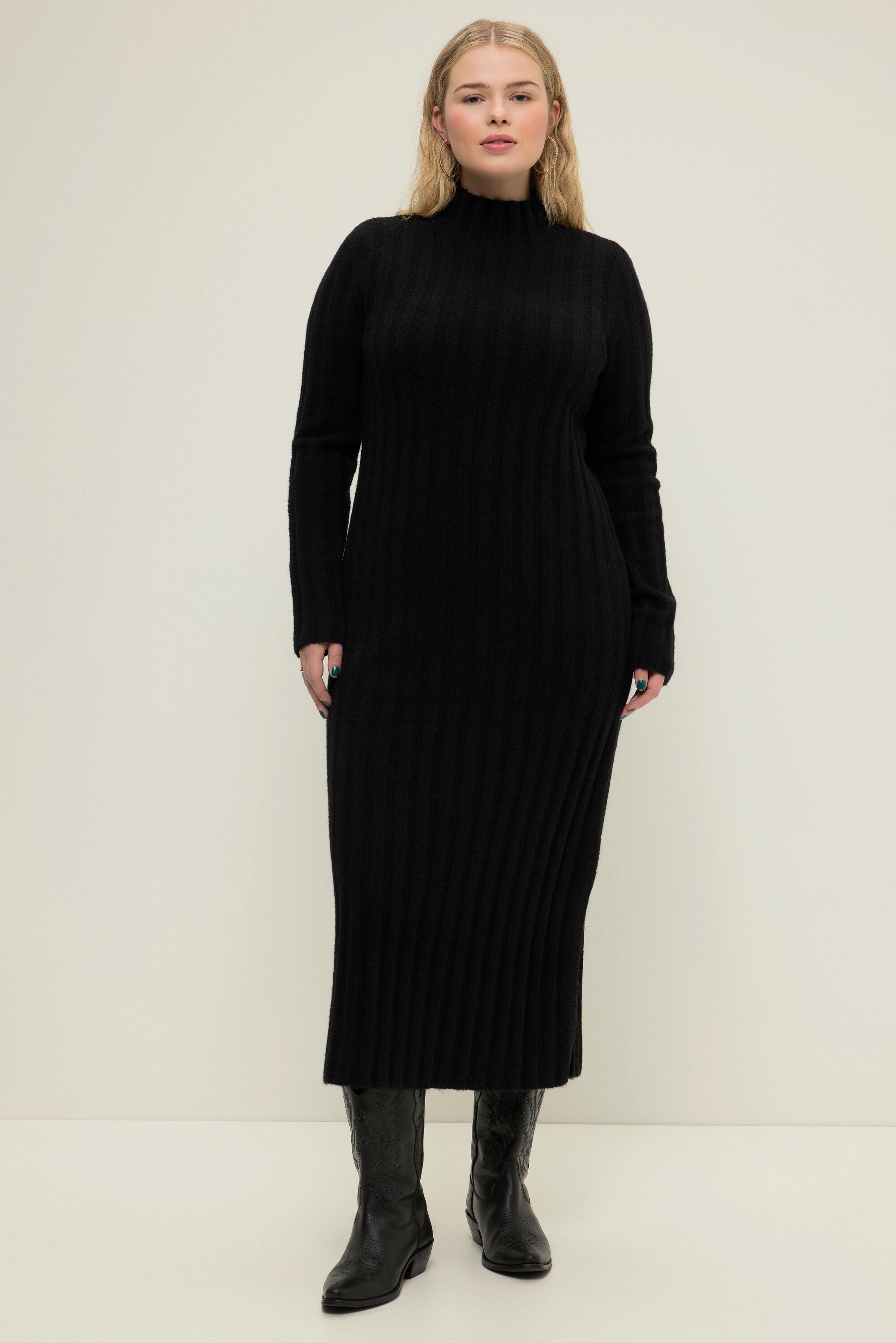 Jerseykleid Maxikleid Slim Shape Rippstrick Stehkragen Langarm