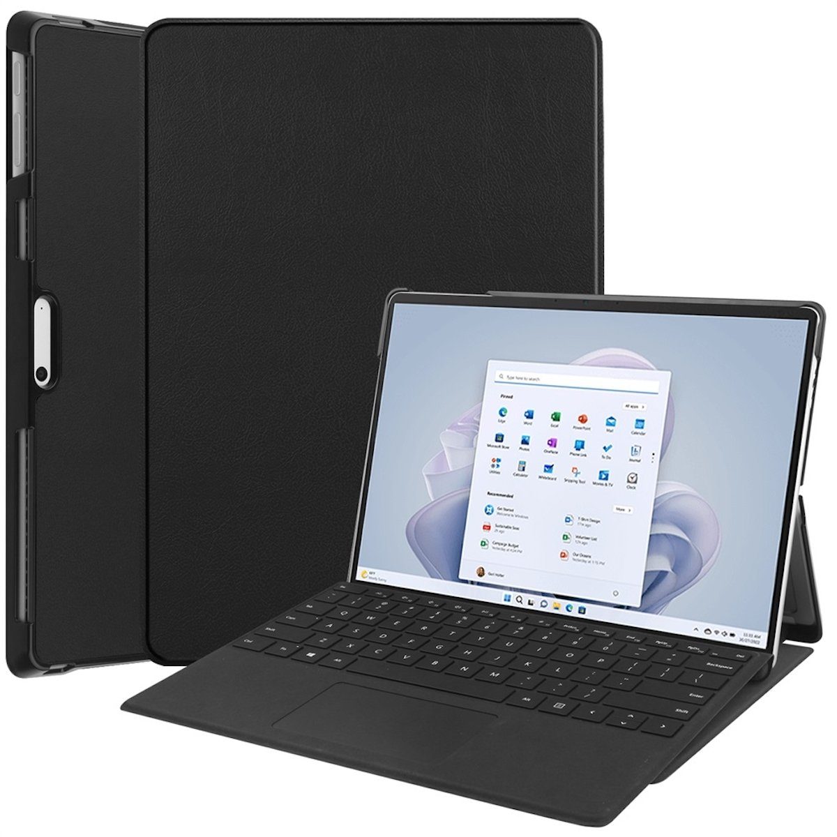 Wigento Tablet-Hülle Für Microsoft Surface Pro 9 3folt Wake UP Smart Cover Tablet Tasche Etuis Hülle Case Schutz Schwarz