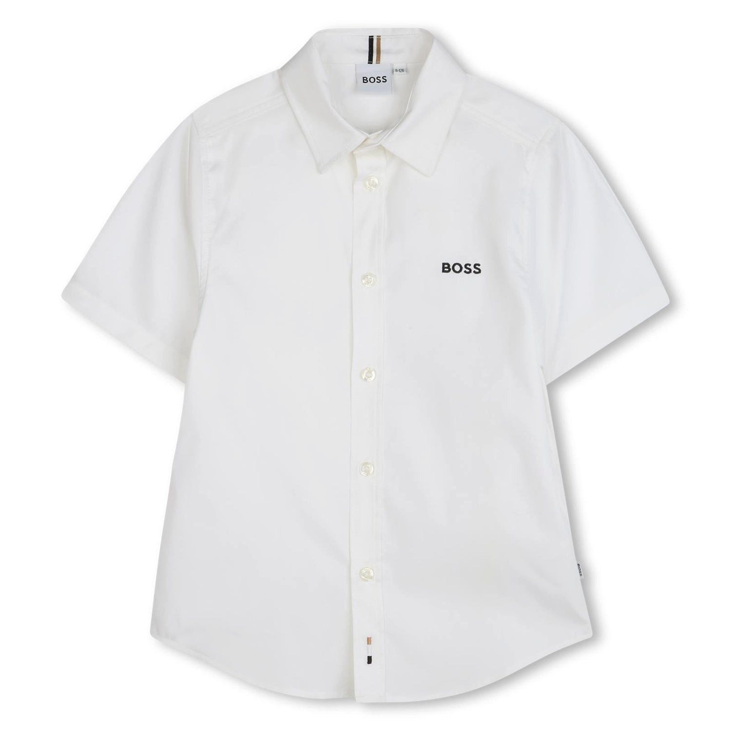 Boss Kidswear Kurzarmhemd BOSS Kidswear Kurzarm-Hemd – Weißes Sommerhemd mit Logostitching
