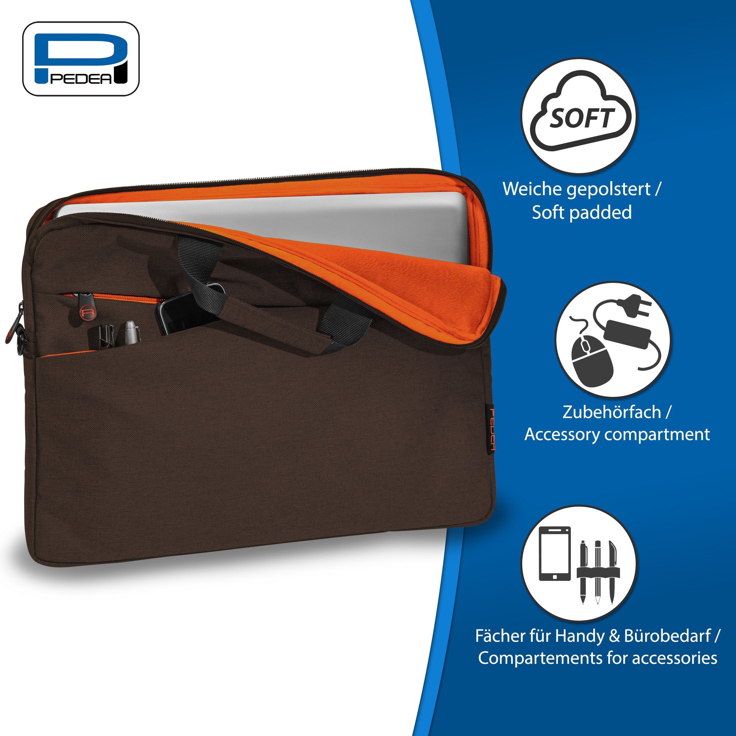 PEDEA Laptoptasche FASHION Umhängetasche mit Polsterung 13,3 / 15,6 / 17,3 Zoll (15,6 Zoll (39,6 cm), Umhängetasche mit dicken Polsterung und fleeceartigem Innenfutter