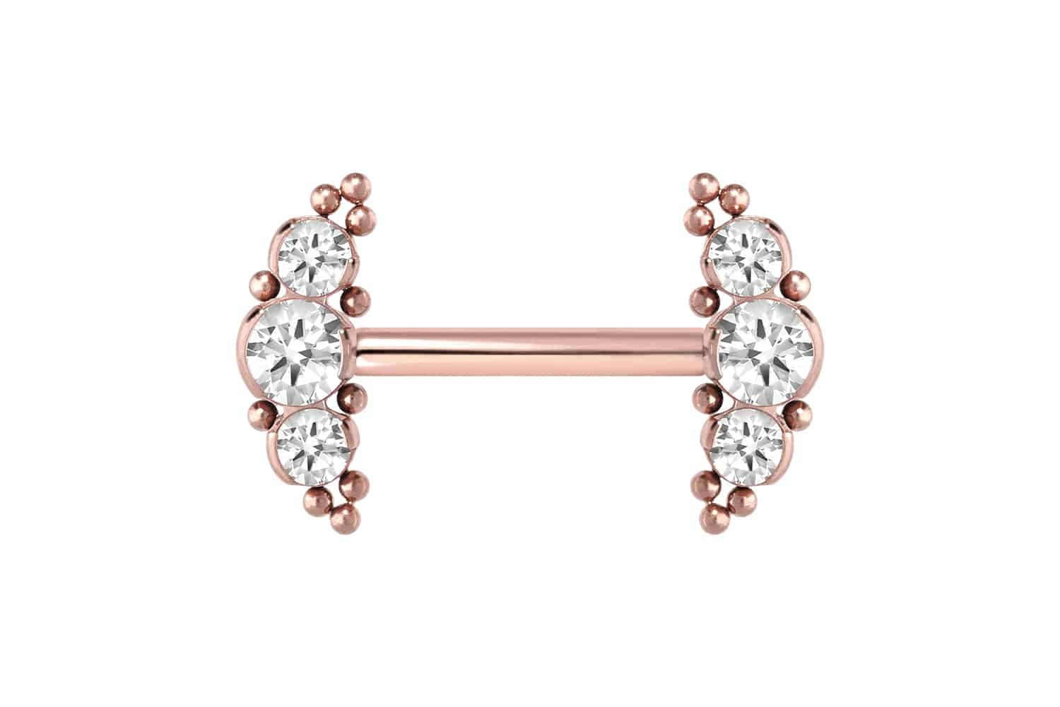 Brustwarzenpiercing Titan Barbell mit Push Fit 3 KRISTALLE + KUGELN