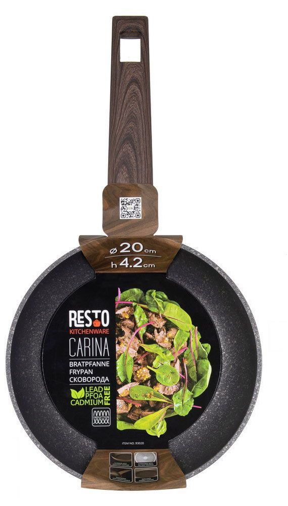RESTO Kitchenware Bratpfanne Carina, Universalpfanne mit holzähnlichem Soft-Touch-Griff, Aluminium (1-tlg), mit Marmor-Antihaftbeschichtung, 4-lagig, für alle Herdarten geeignet