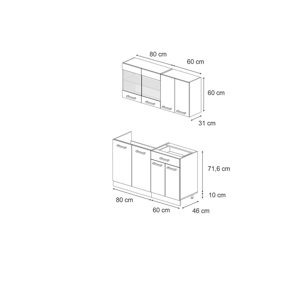 Vicco Küchenzeile R-Line, Anthrazit Hochglanz/Anthrazit, 140 cm ohne Arbeit günstig online kaufen