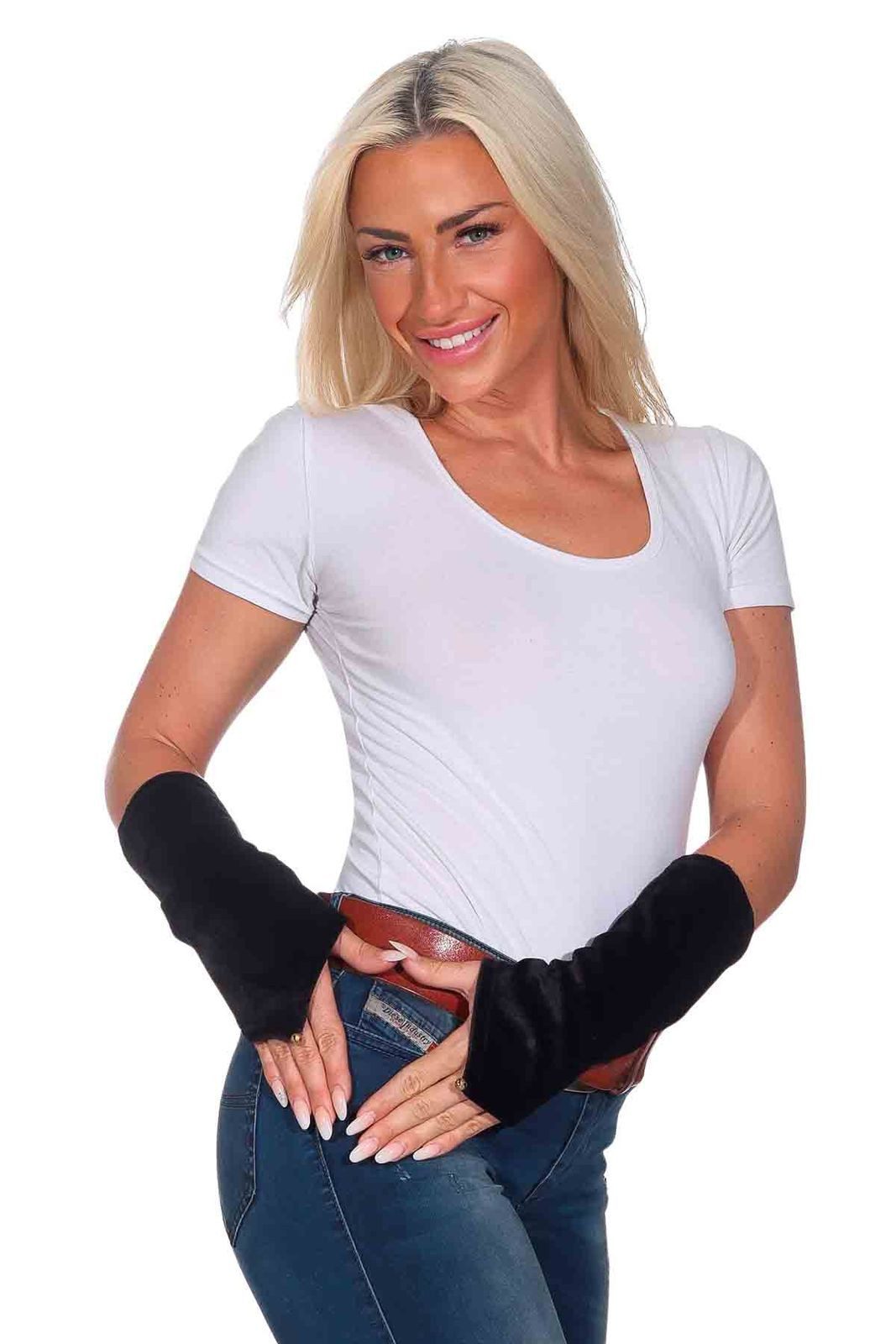 KUNST UND MAGIE Armstulpen Damen Samt Armstulpen Stulpen Handwärmer Handschuhe + Glöckchen Boho