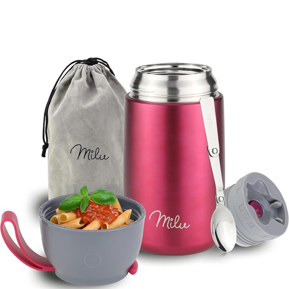 Milu Thermobehälter Edelstahl Thermobehälter Lunchbox 800 ml, Warmhaltebehälter mit Löffel, auslaufsicher