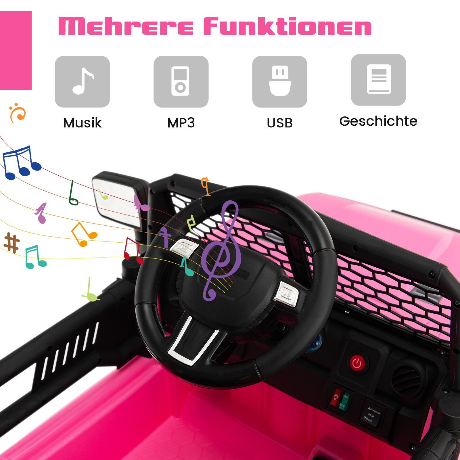 COSTWAY Elektro-Kinderauto, mit USB, AUX & Ferndienung, bis zu 30 kg