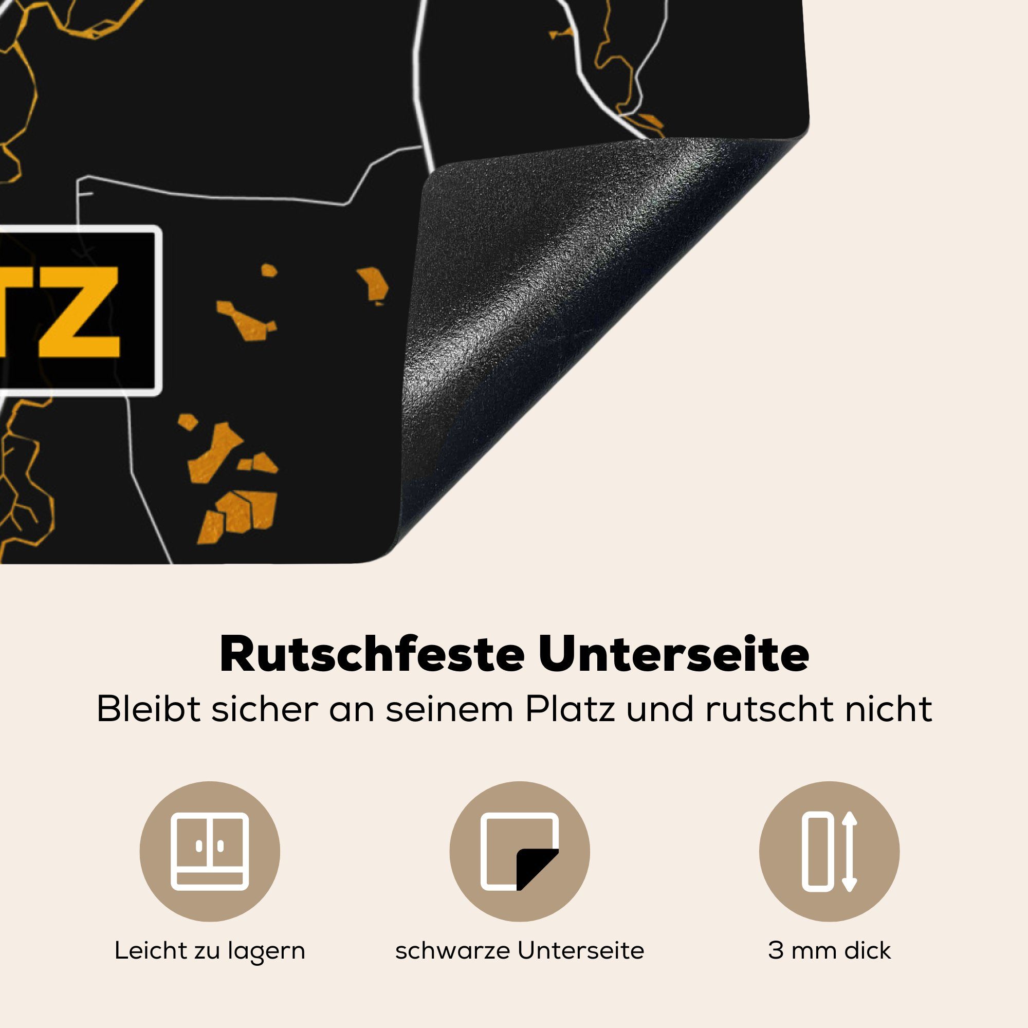 Karte, und Ceranfeldabdeckung, Deutschland MuchoWow Gold Herdblende-/Abdeckplatte - küche Vinyl, cm, Görlitz - 78x78 tlg), für - Arbeitsplatte Schwarz Stadtplan - (1