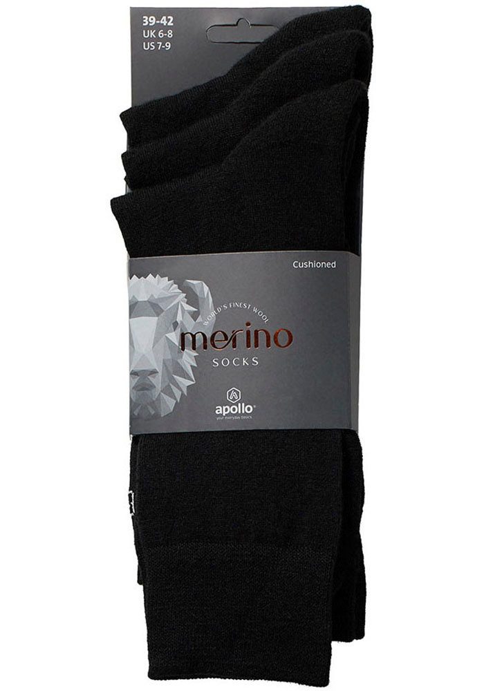 Apollo Basicsocken (3er Pack) Unisex mit Stickerei und weichen Merinowoll-Anteil