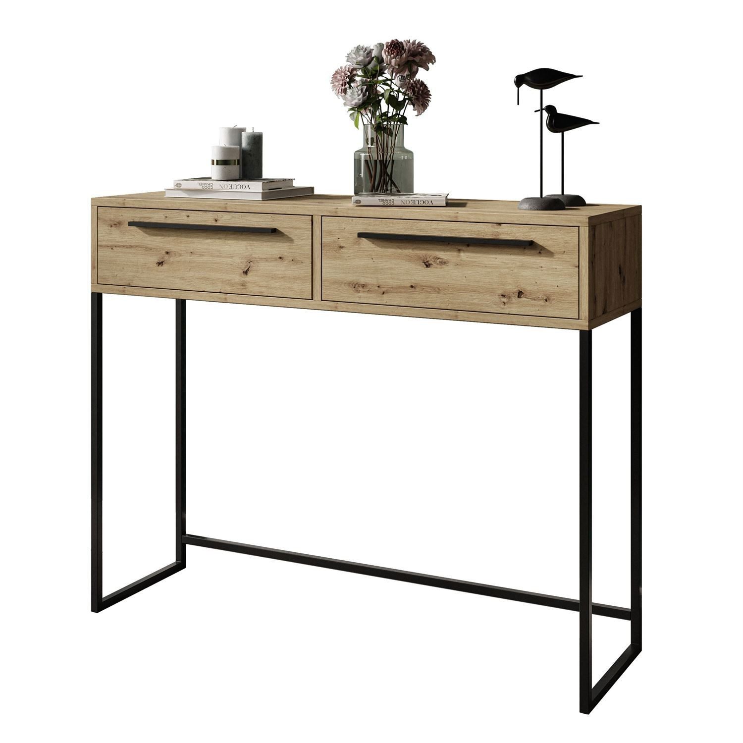 ALLHOUSE24 Konsolentisch ARTISAN EICHE 100 mit Schubladen schwarz Metallges günstig online kaufen