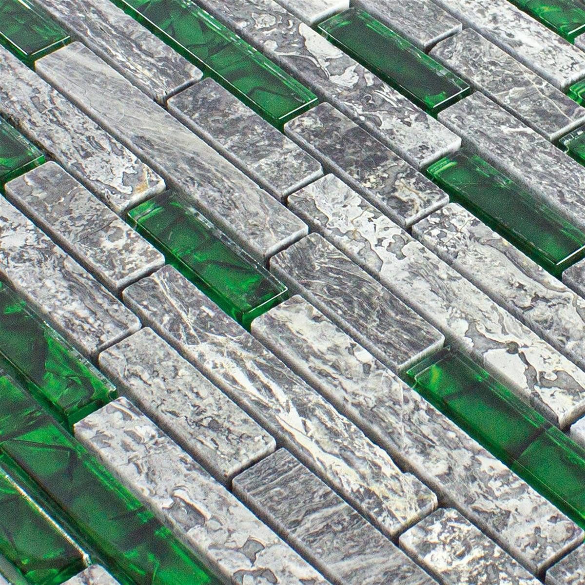 Mosafil Mosaikfliesen Glas Naturstein Mosaik Fliesen Manavgat Brick, Naturstein-Glas 30.000x29.000, grau-grün, Wasserfest