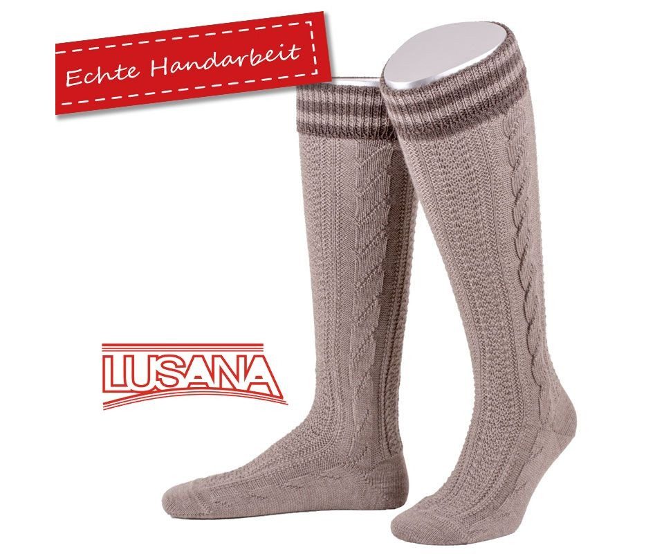 Lusana Trachtensocken Kniestrumpf mit handgez. Zopf - braun günstig online kaufen