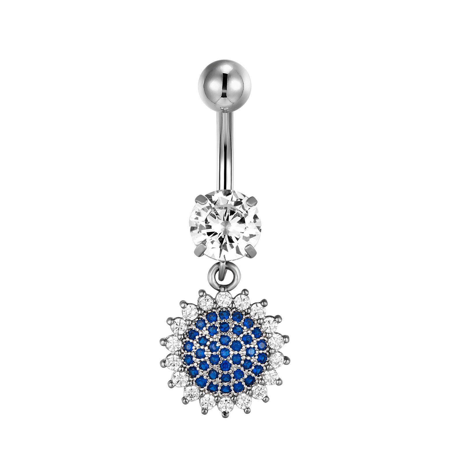 Karisma Schmuck Bauchnabelpiercing Edelstahl Bananabell Anhänger Blau Zirkonia HB448, Frauenschmuck