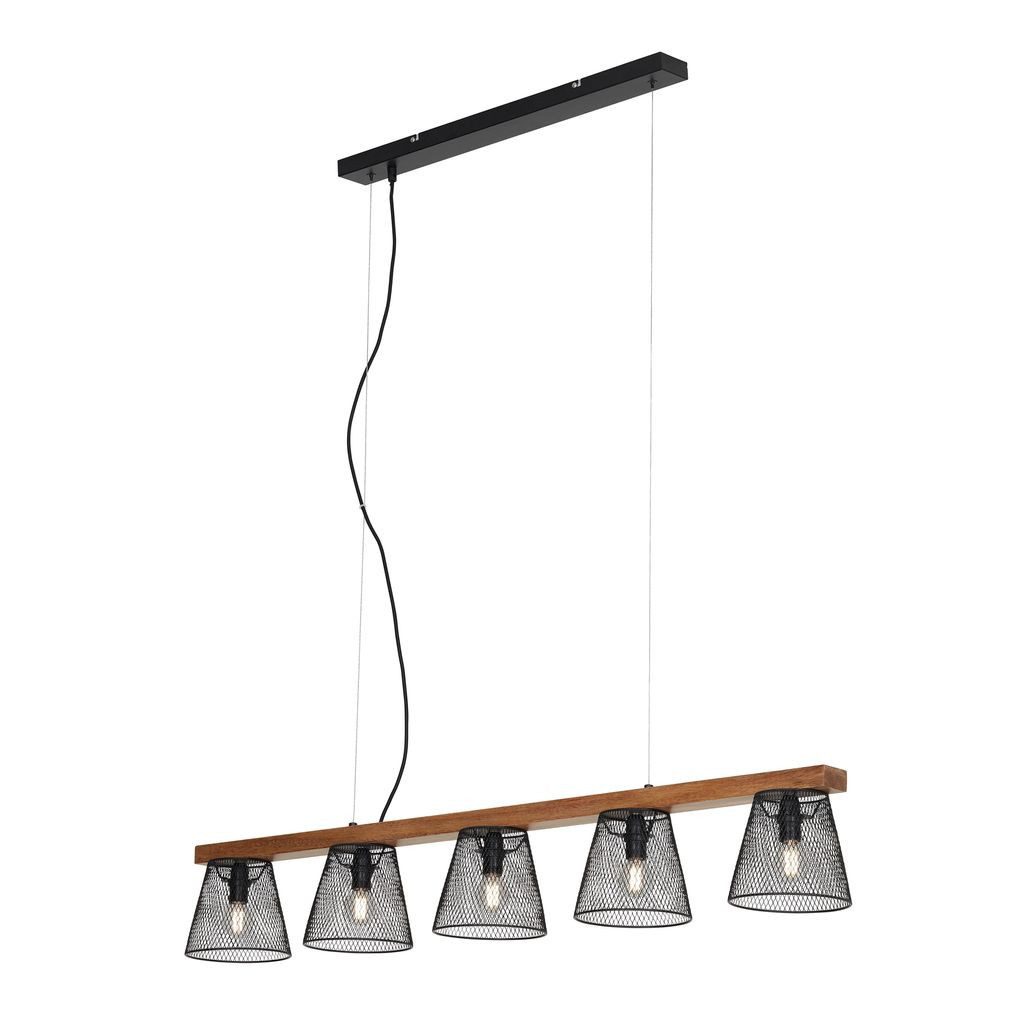 Briloner Leuchten LED Pendelleuchte 4077-055, ohne Leuchtmittel, 2700K - Extra-Warmweiß, Pendellampe Metall Holz, höhenverstellbar, schwarz
