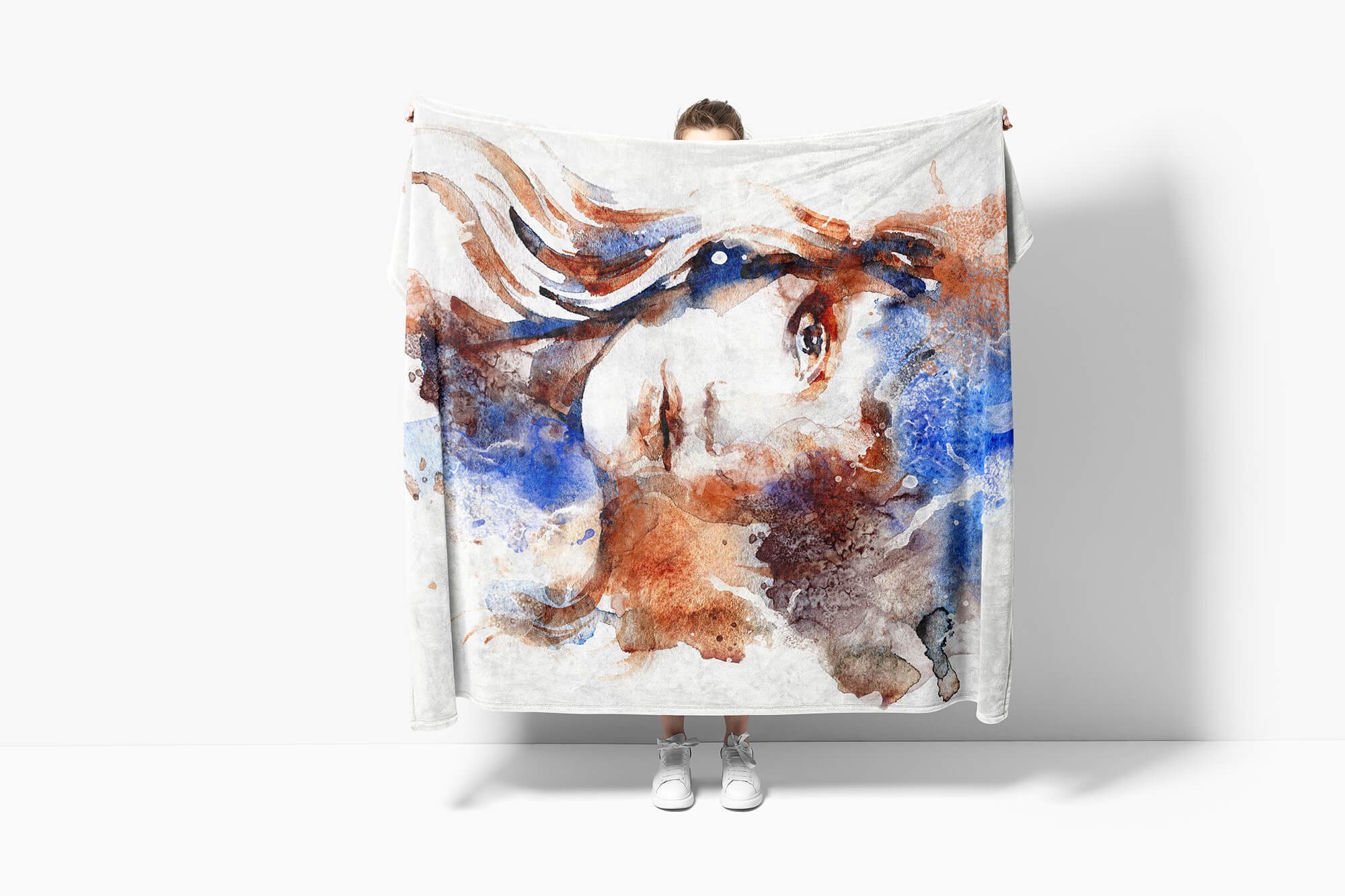 Abs, (1-St), Handtuch Handtuch Art Porträt Kuscheldecke Baumwolle-Polyester-Mix Fotomotiv Saunatuch Handtücher Sinus Frauen Strandhandtuch mit