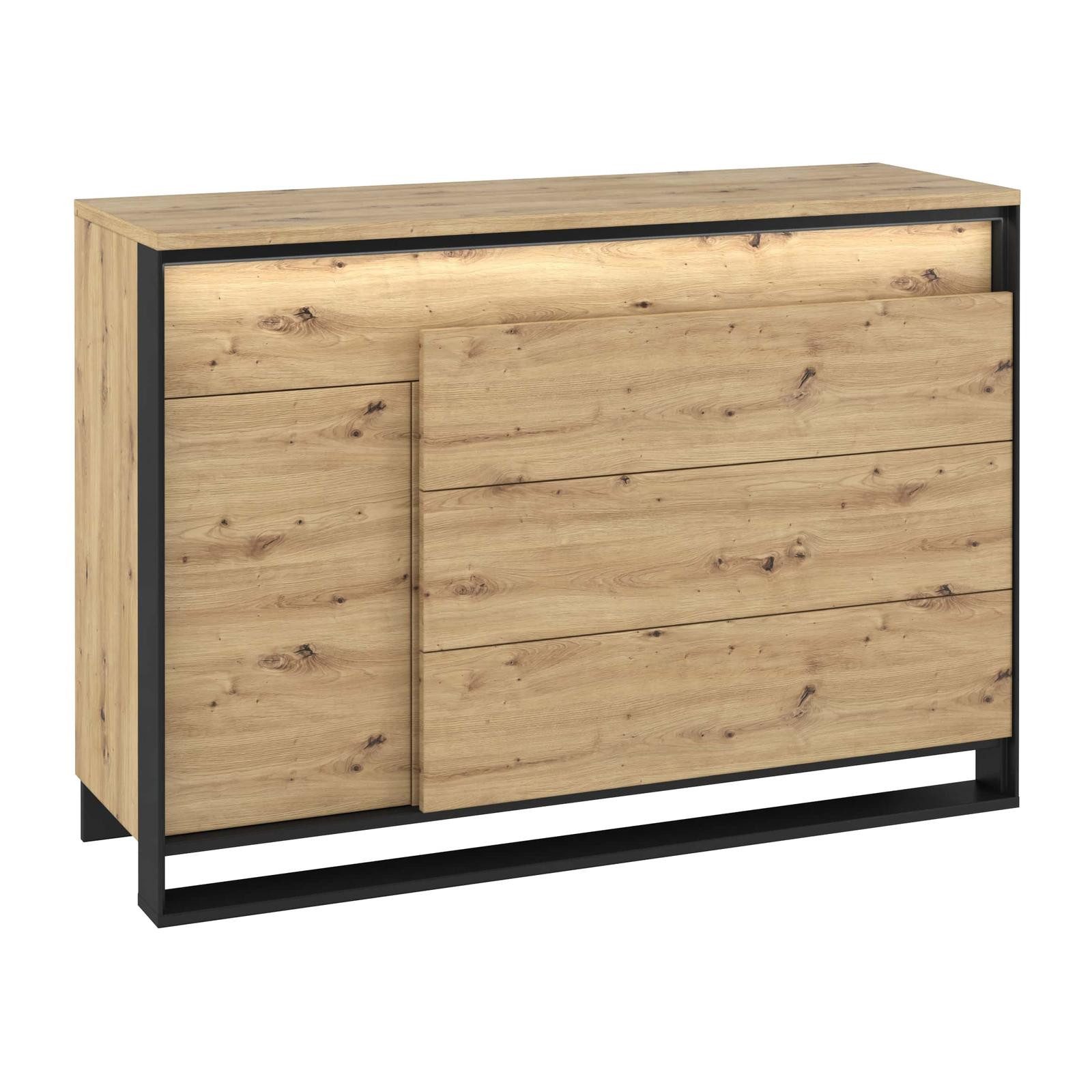 HAUSELEMENT Kommode QUANT QA-08, Sideboard 130 cm 4 Schubladen 1 Tür Mehrzweckschrank Anrichte Loft