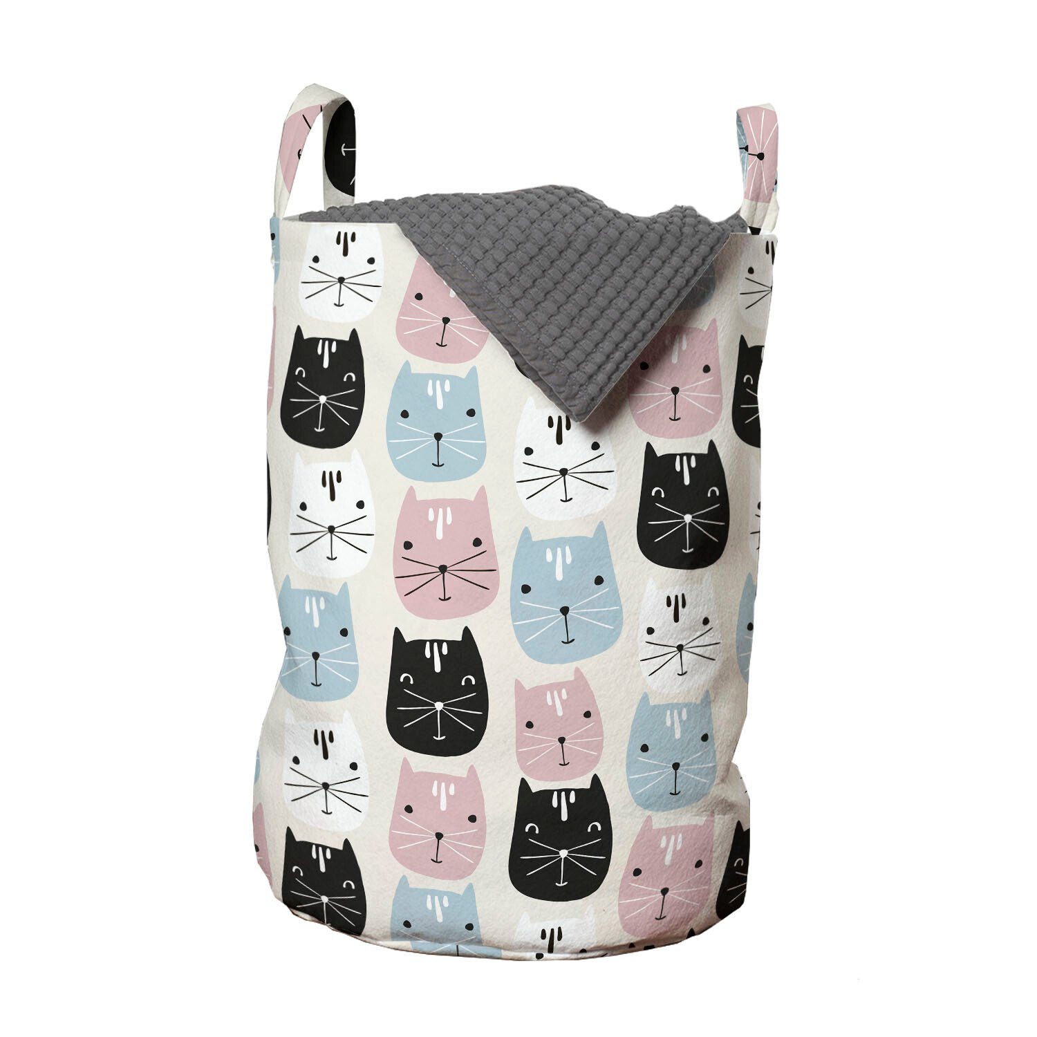 Stil Abakuhaus mit Waschsalons, Wäschesäckchen Kordelzugverschluss Katze Griffen Muster Kätzchen für Doodle Wäschekorb
