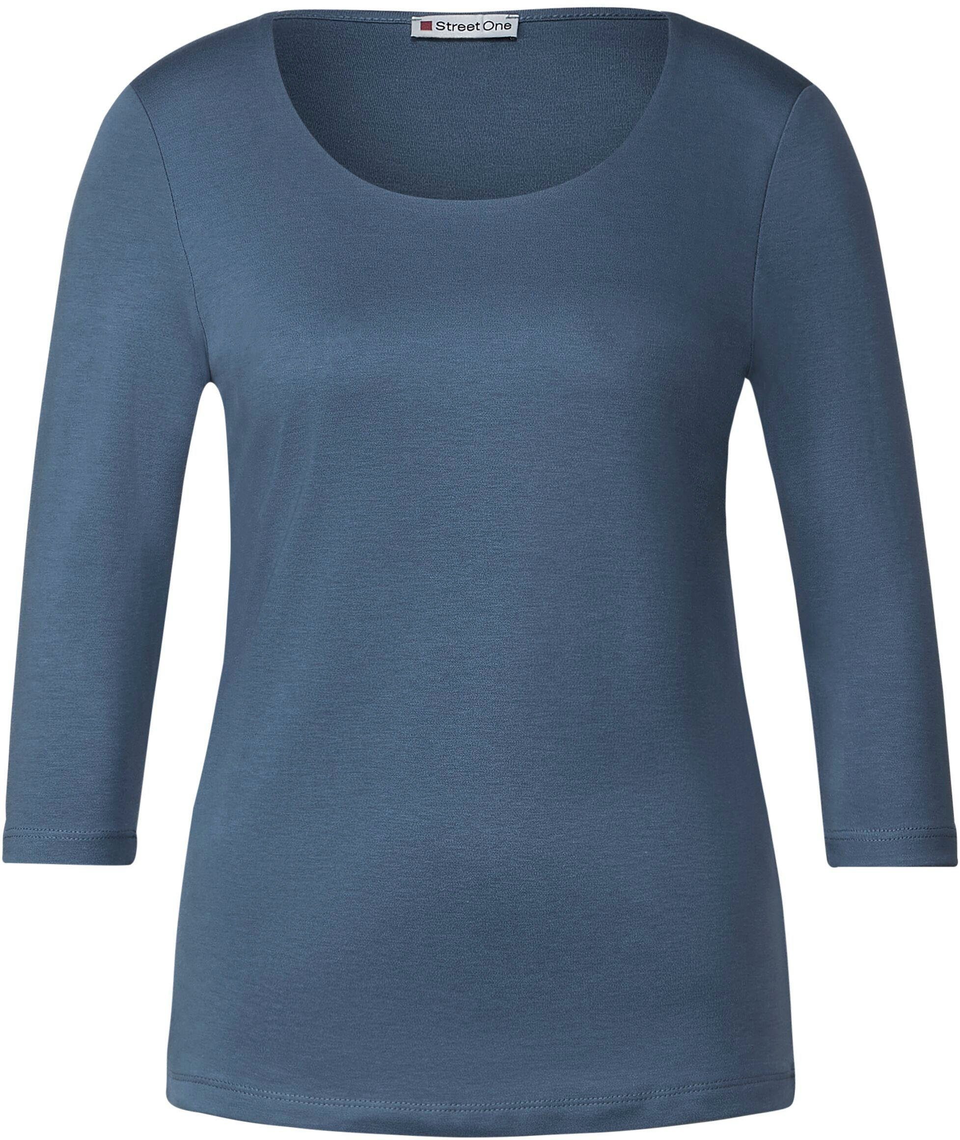 Pania Style schlichter blue STREET dark in bay Unifarbe 3/4-Arm-Shirt ONE