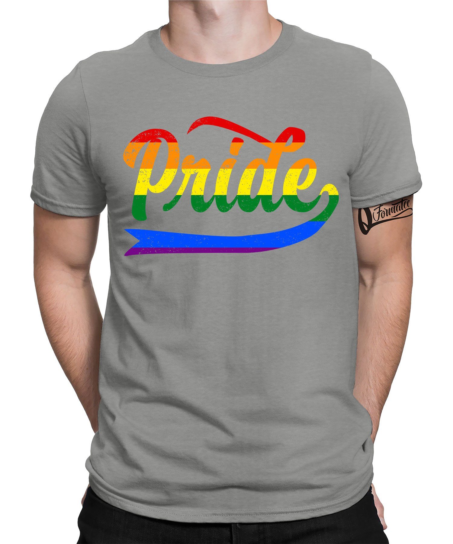 Quattro Formatee Kurzarmshirt Pride - Stolz Regenbogen LGBT Herren T-Shirt (1-tlg) Heather Grau