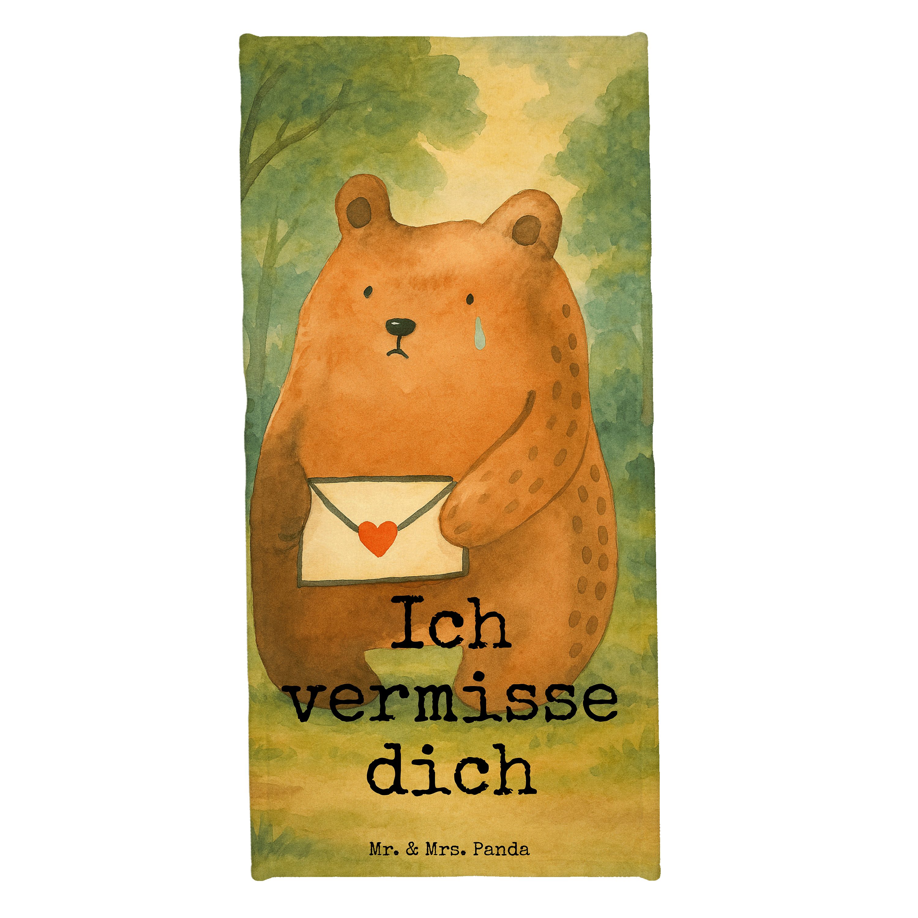 Mr. & Mrs. Panda Handtuch Bär Vermissen Design, Badehandtuch, Weiß, Strandtuch, Saunatuch, Bade, Kunstfaser (Packung, 1-St), Duschtuch Badetuch Strandtuch