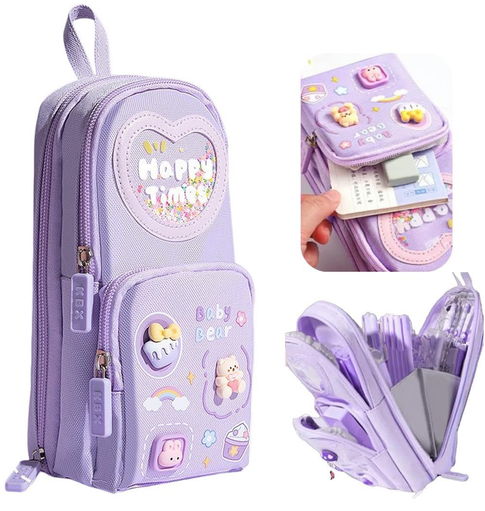 Zaewry Federmäppchen 3 Fächer Große Kapazität Kawaii Mäppchen Federtasche, Stiftetasche Pencil Case Bleistifttasche für Schule Und Büro