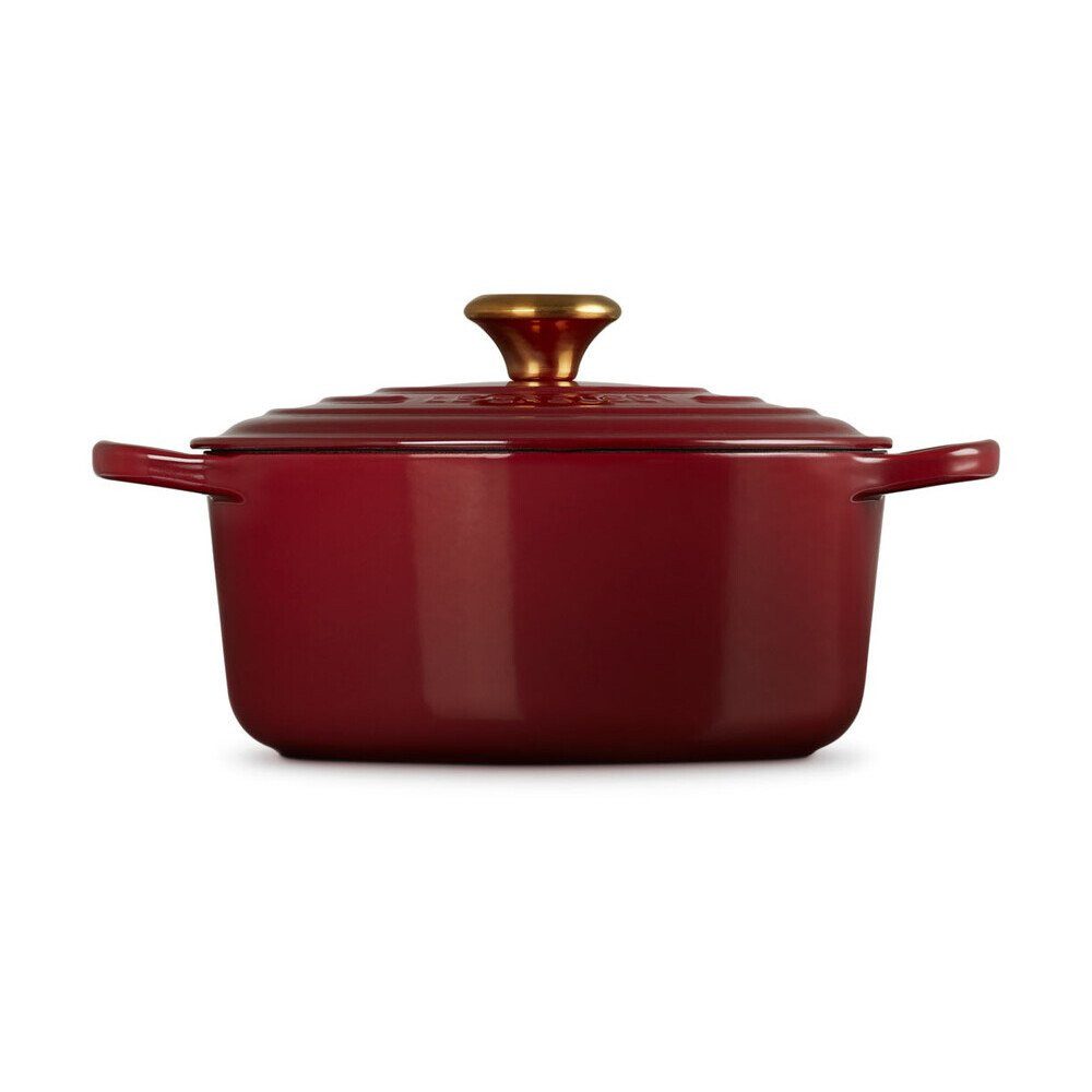 LE CREUSET Bräter Bräter mit Deckel 24 cm Signature Garnet, Gusseisen, 4,2l, Gusseisen, emailliert, rot, Handreinigung, backofengeeignet