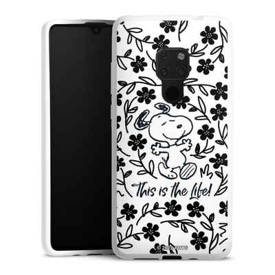 DeinDesign Handyhülle Peanuts Blumen Snoopy Snoopy Black and White This Is The Life, Huawei Mate 20 Silikon Hülle Bumper Case Handy Schutzhülle