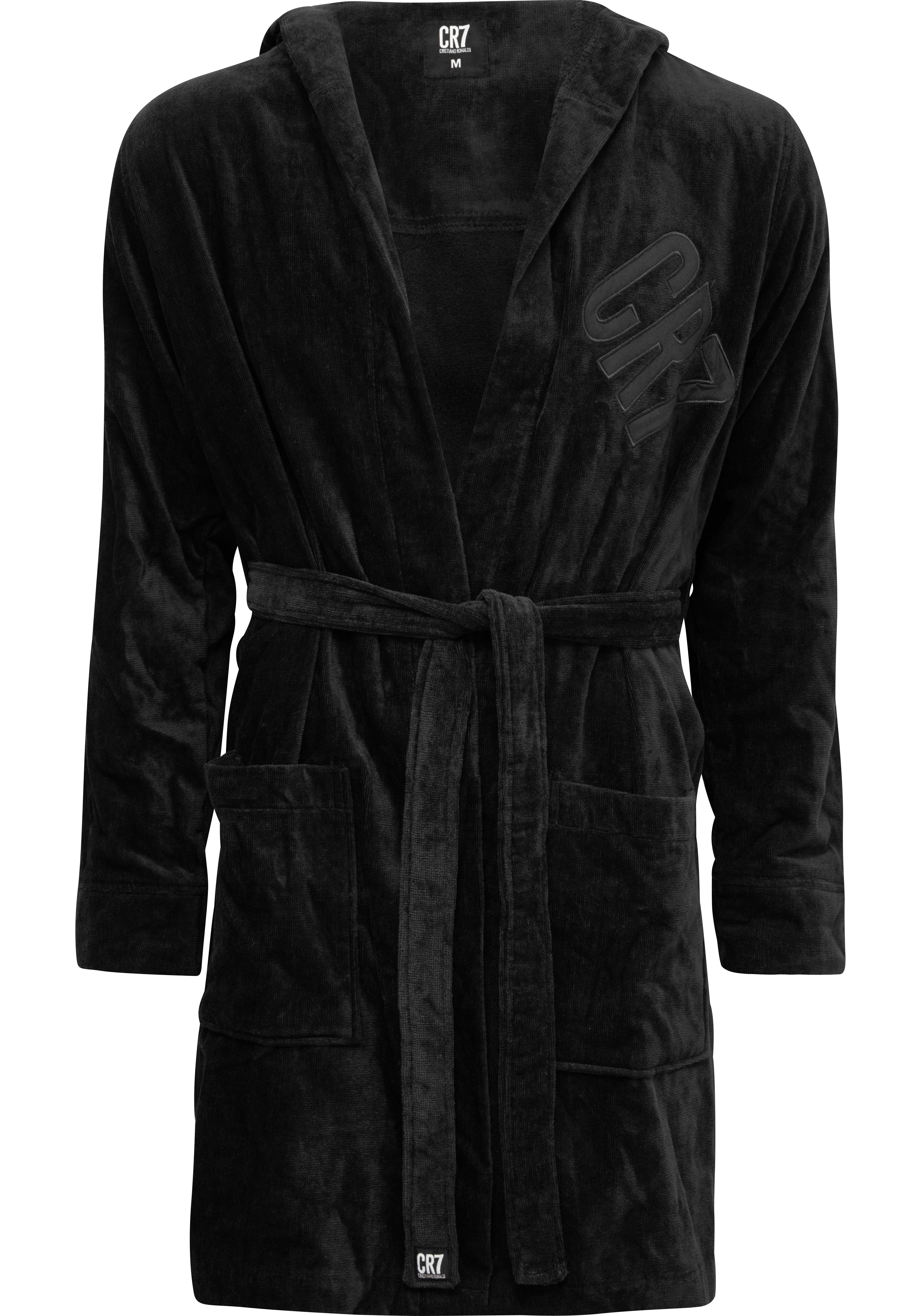 black auf ohne, der Baumwolle, und Kurzform, mit Logo Herrenbademantel, Brust Kapuze CR7