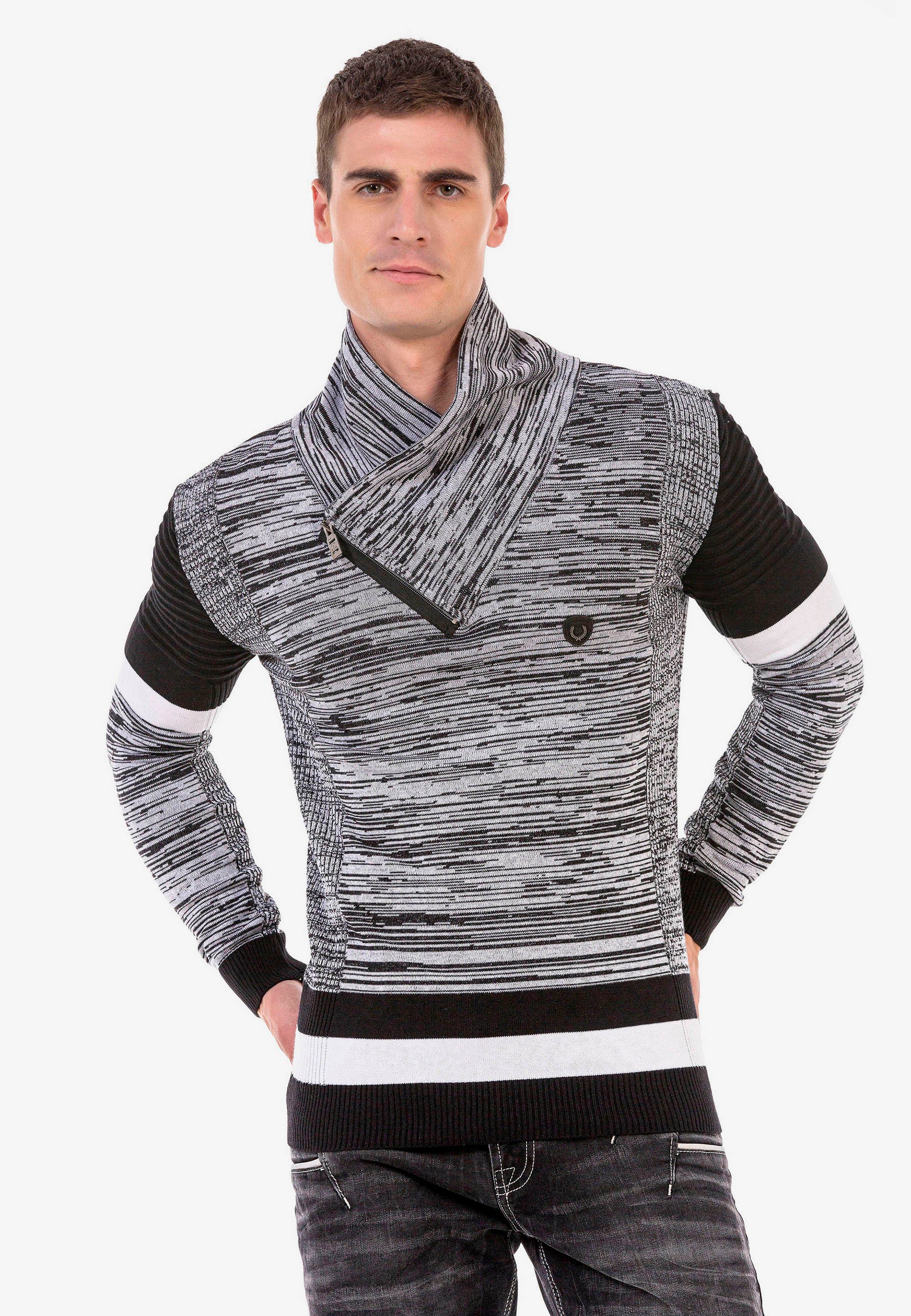 Cipo & Baxx Strickpullover mit hohem Schalkragen