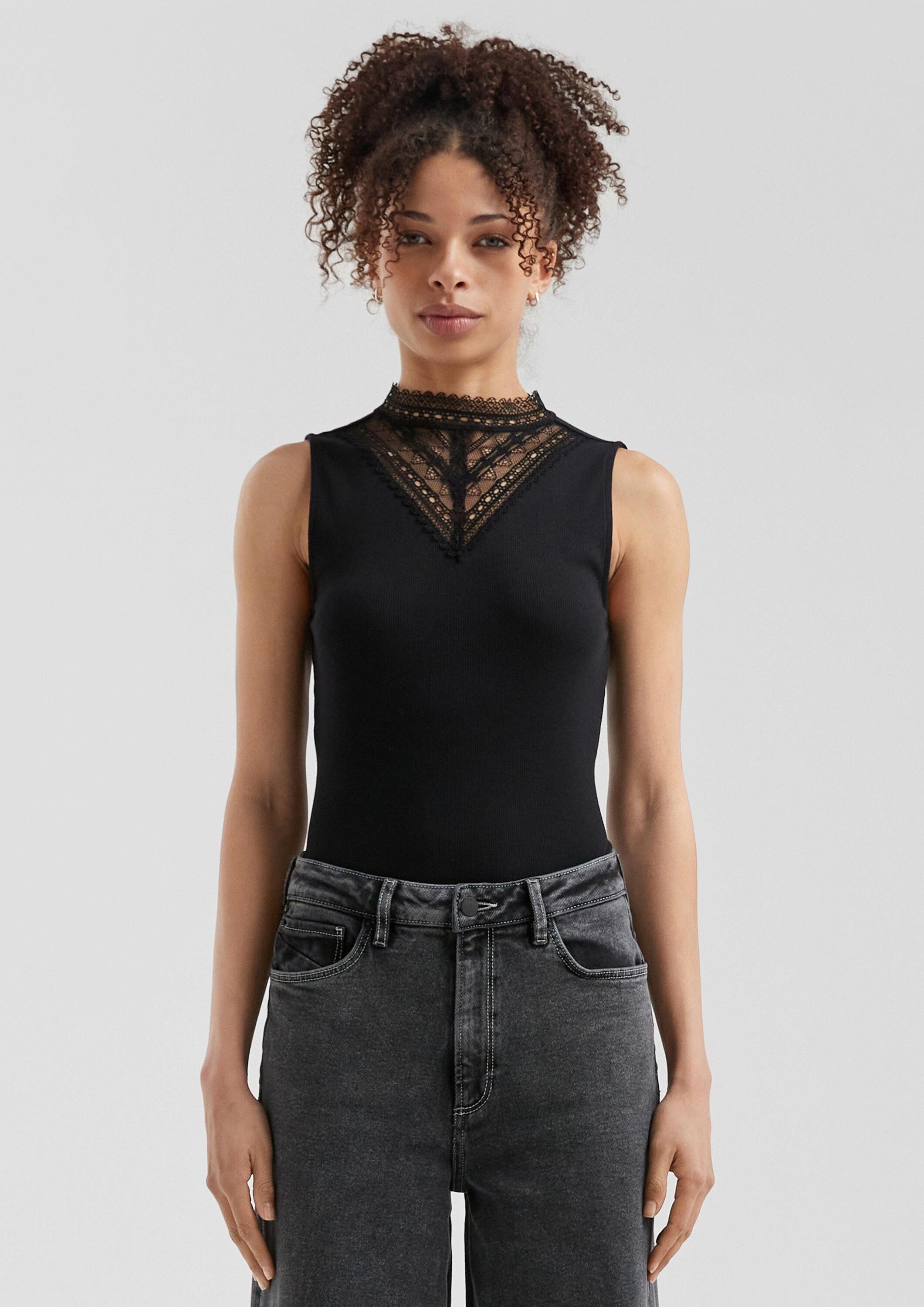 QS Muskelshirt T-Shirt Ripptop mit Spitzeneinsatz günstig online kaufen