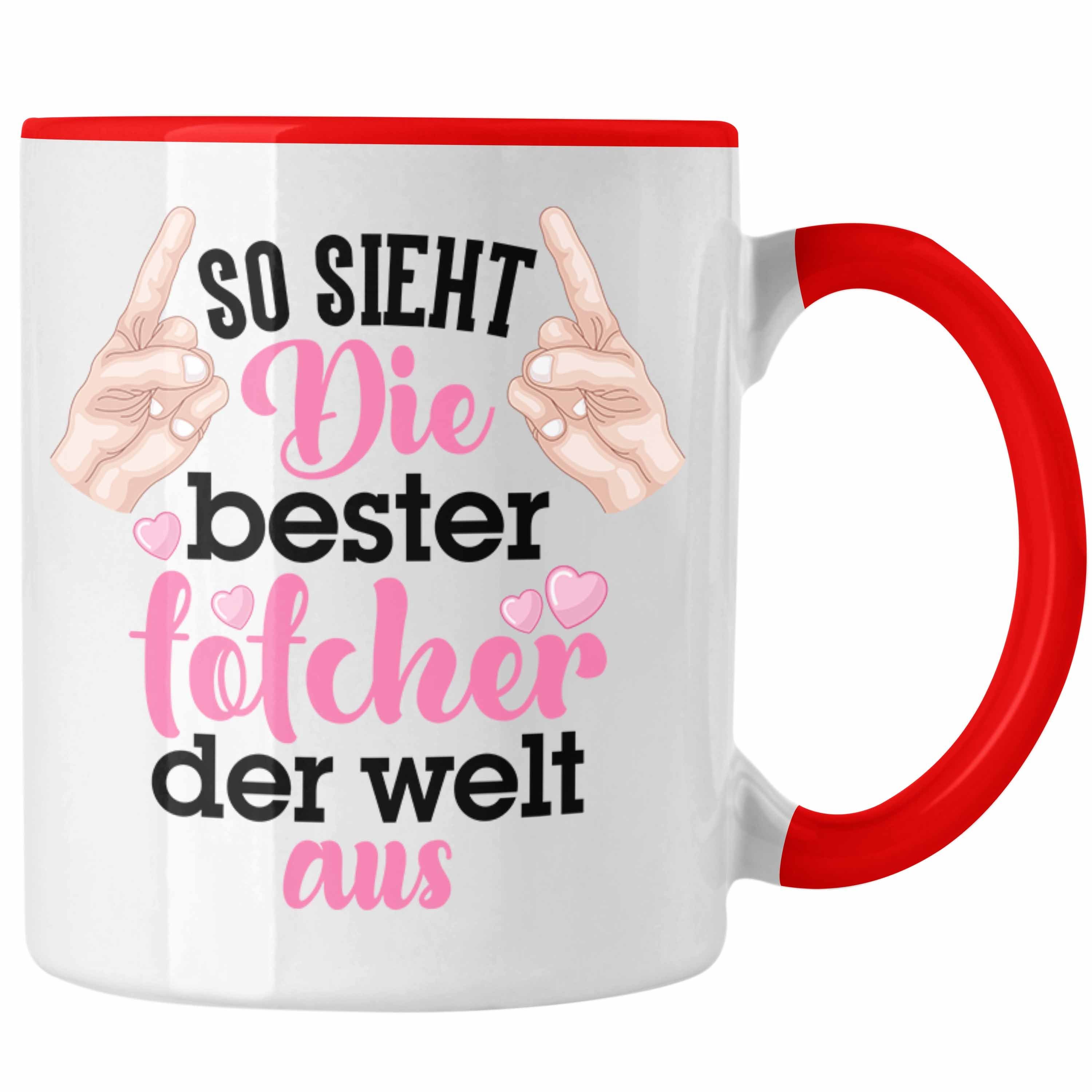 Trendation Tasse Trendation - Tochter Geschenk Tasse Pink Vater Mama Geschenk für Töchter Spruch Beste Tochter Kaffeetasse Rot
