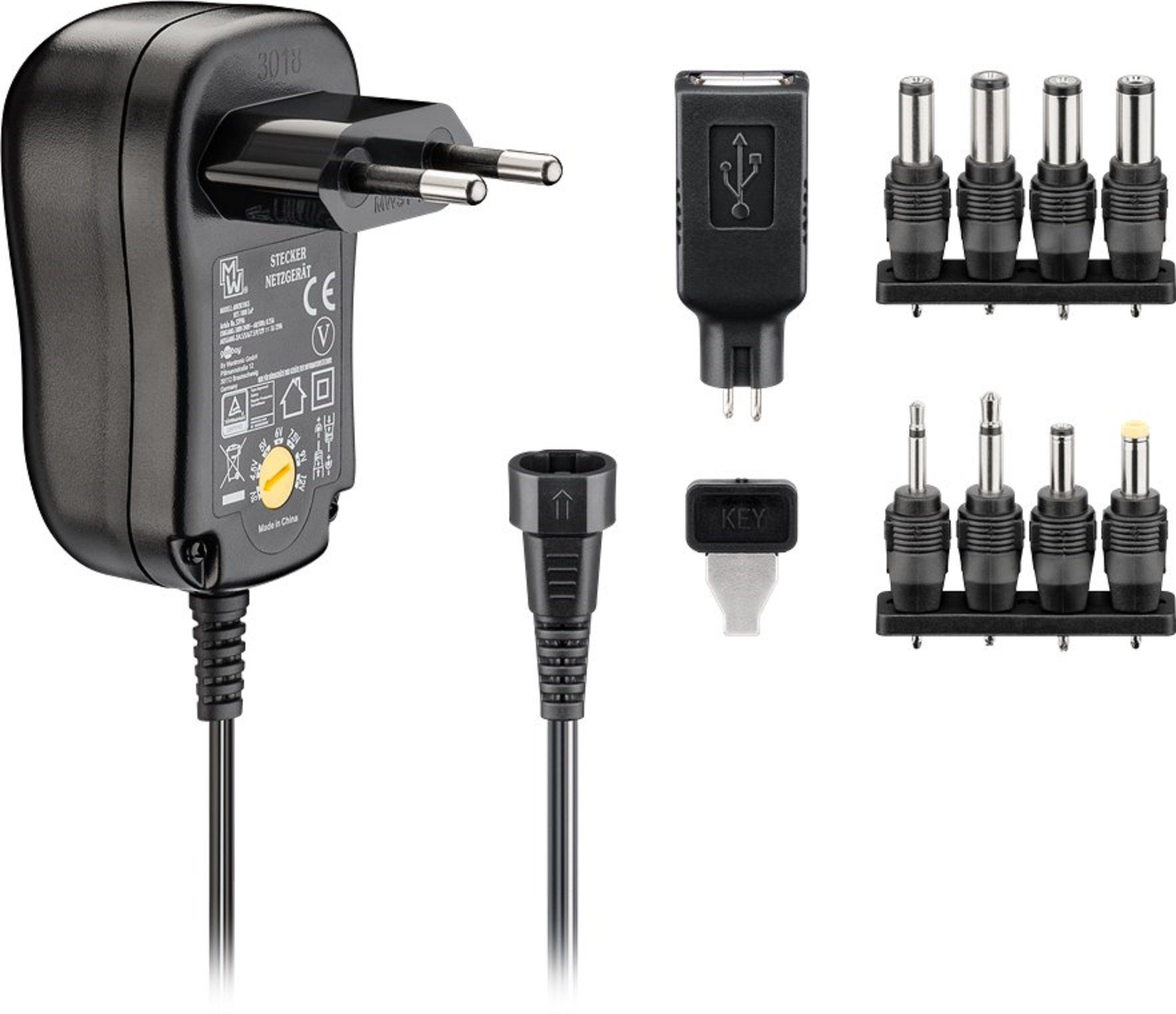 Goobay Universal Netzteil 1000 mA 3-12 V mit 8 DC + 1 USB Adapter Netzstecker Netzteil