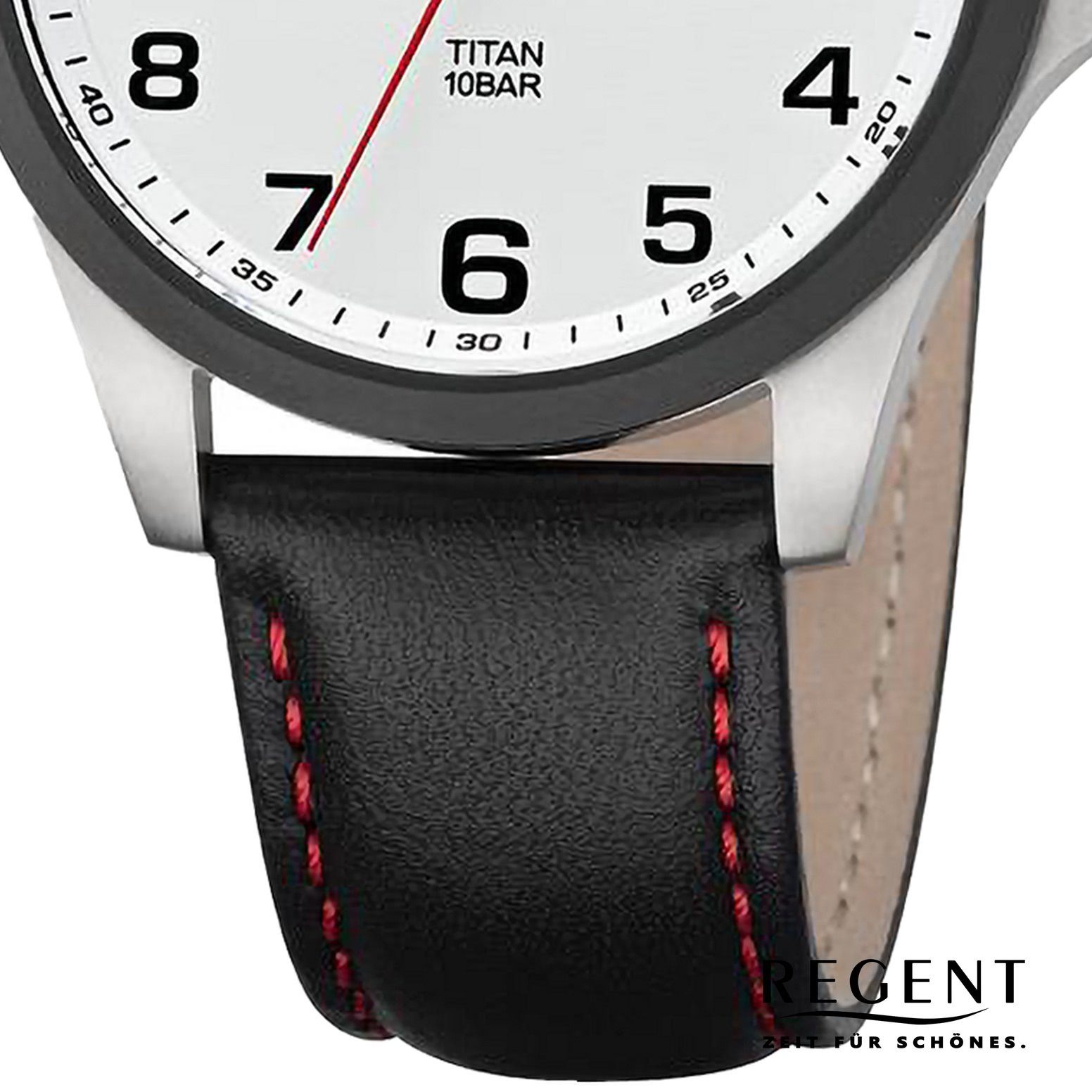 Regent Quarzuhr Regent Herren Armbanduhr Analog, (Analoguhr), Herren Armbanduhr rund, extra groß (ca. 39mm), Lederarmband