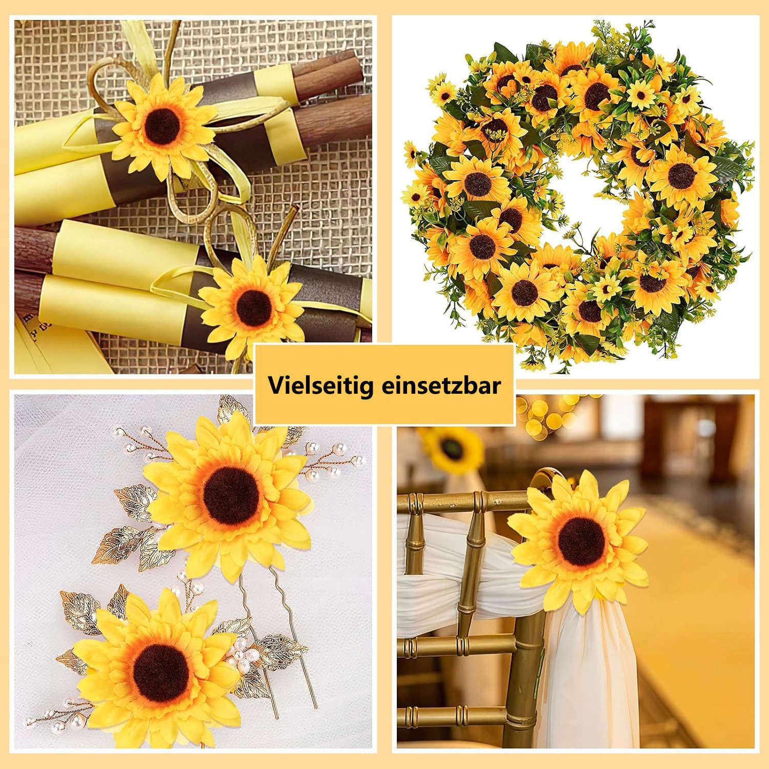 Kunstblume 24 Stück Künstliche Sonnenblumen Realistische Sonnenblumen Köpfe, FOUORTUNATE-BEE, für DIY, Kränze, Tischdeko, Hochzeit, Garten, Basteln – Bild 4 von 5