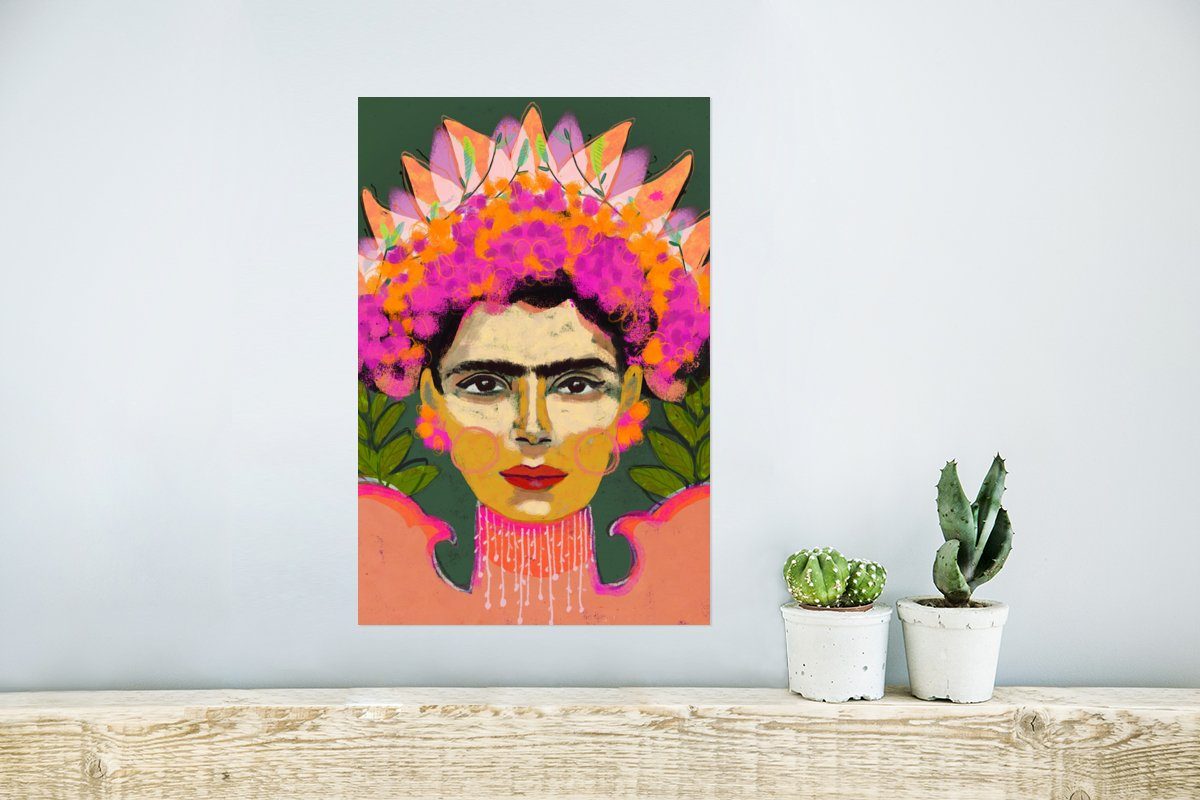 MuchoWow Rosa, St), - Poster Poster, für - Wandposter Farben - Frau Rahmen Ohne (1 Wandbild, Wohnzimmer, Porträt