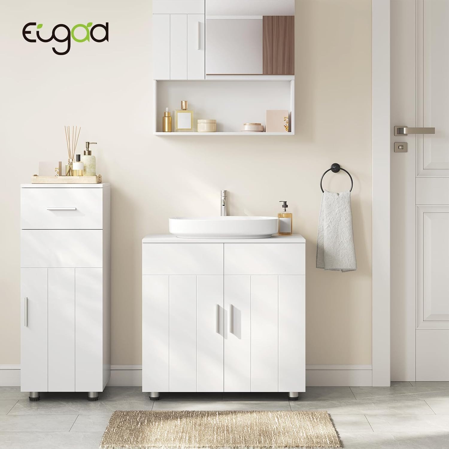 EUGAD Waschbeckenunterschrank (1-St) Landhausstil, MDF, 60x60x30 cm, Weiß