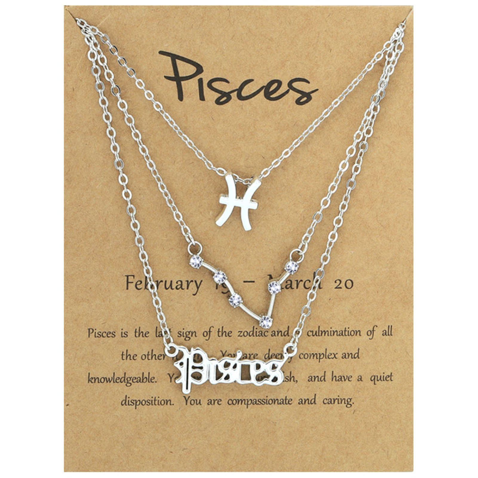 Blusmart Herzkette 3PCS 12 Zodiacs Halskette Für Frauen Vintage Alphabete Silber Pisces