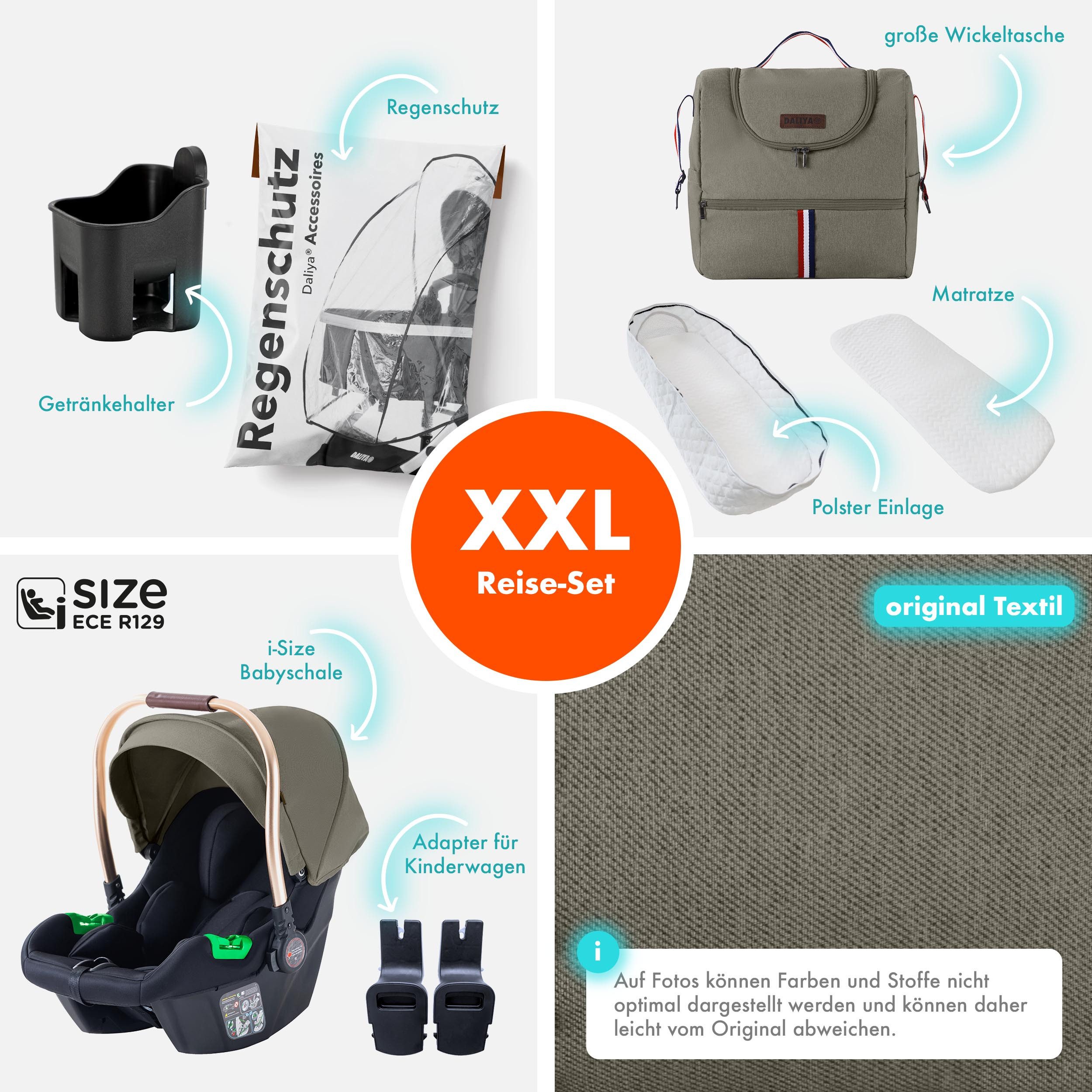 Daliya® Kombi-Kinderwagen NEOMOVE 3in1 Kinderwagen mit i-Size Babyschale & Buggy, (Reise-Set, 10-tlg), Kinderwagen mit i-Size Babyschale, Alu-Rahmen, Großer Einkaufskorb