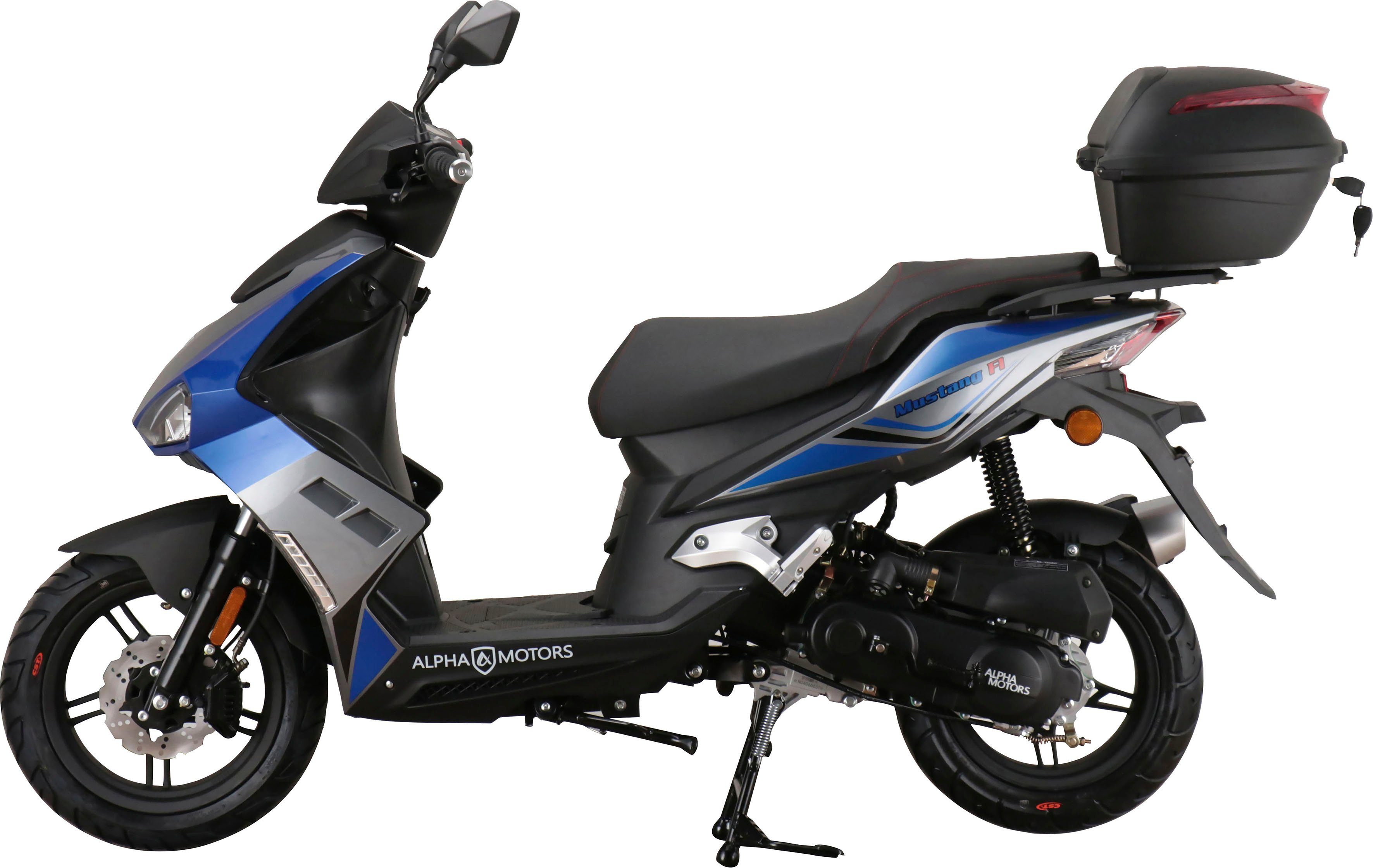 Alpha Motors Motorroller Mustang FI, 50 ccm, 25 km/h, Euro 5, (Set, mit Topcase), mit USB-Anschluss und Lenkerschloss, sportliches Design