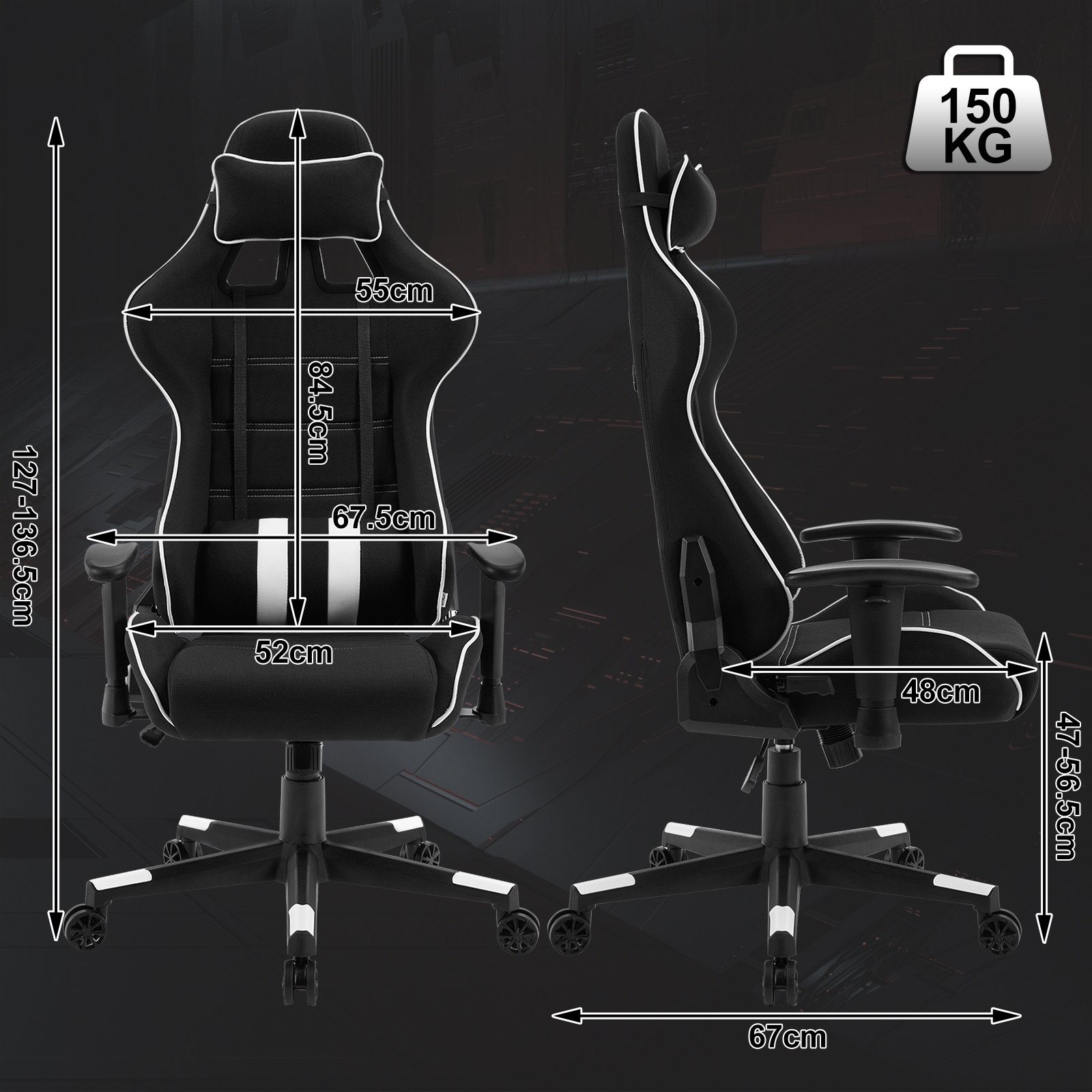 ergonomisch drehbar St), (1 Woltu höhenverstellbar weiß Bürostuhl Gaming-Stuhl
