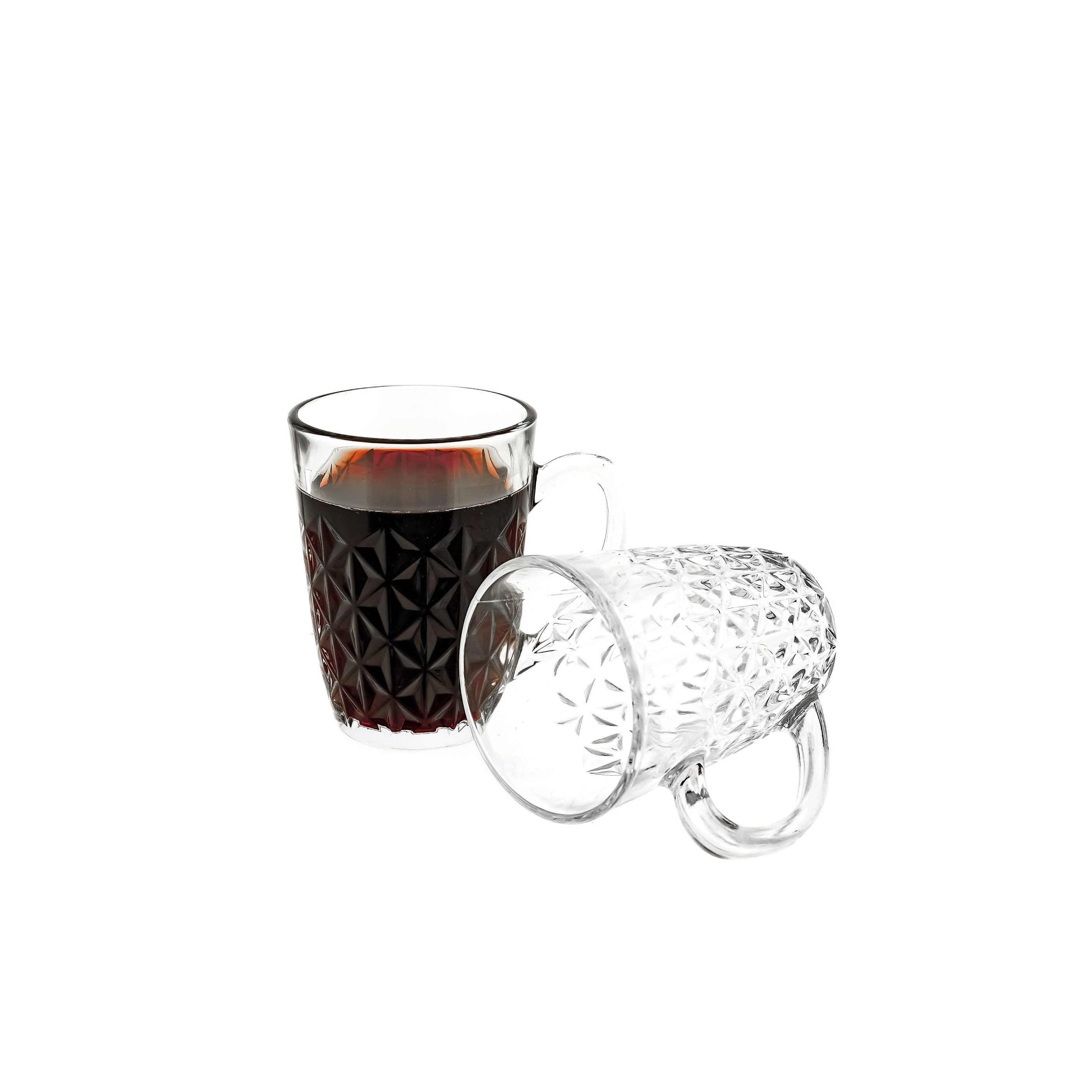Sunay Teeglas 6er Gläser-Set mit Henkel Gold Umrandung 203 ml Transparent mit Muster, 6-tlg.