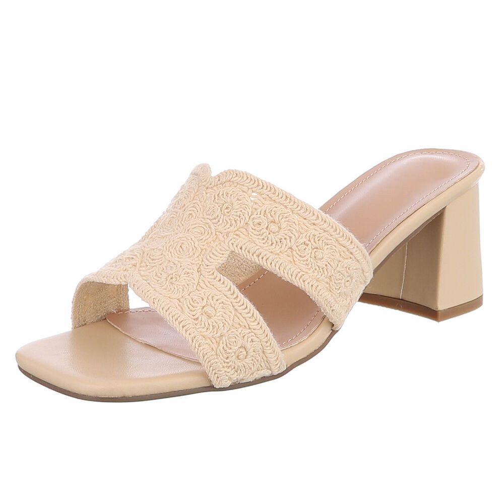Ital-Design Elegante Damen Sandalen mit Komfort und stilvollem Design Pantolette (91512502) Blockabsatz Sandalen & Sandaletten in Hellbraun