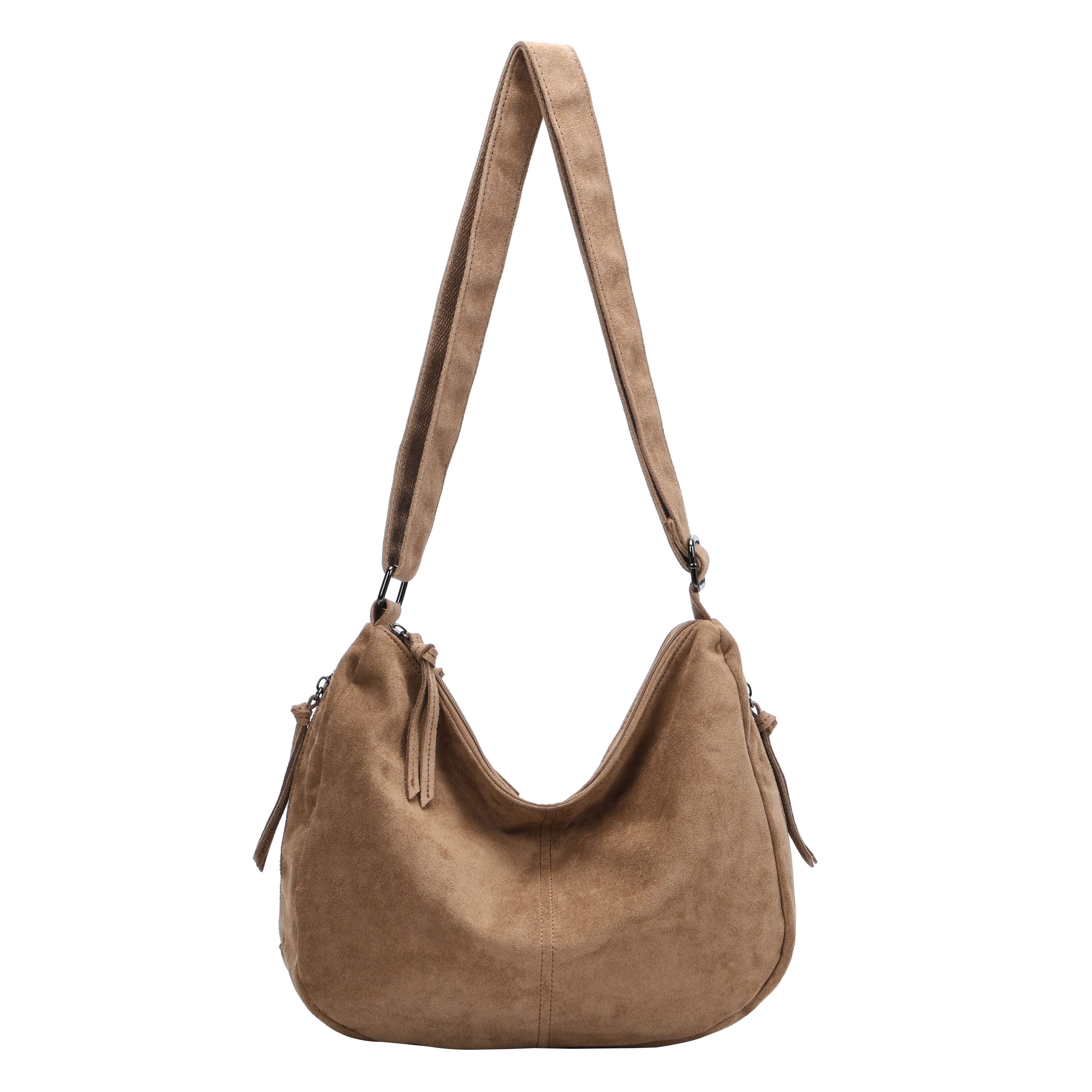 MIRROSI Umhängetasche Damen Schultertasche Wildleder-Optik aus Stoff Hobo Bag (mit Reißverschlussfächern, verstellbarem Gurt, ca.38x13x24 cm), Neue Kollektion Herbst/Winter 2026