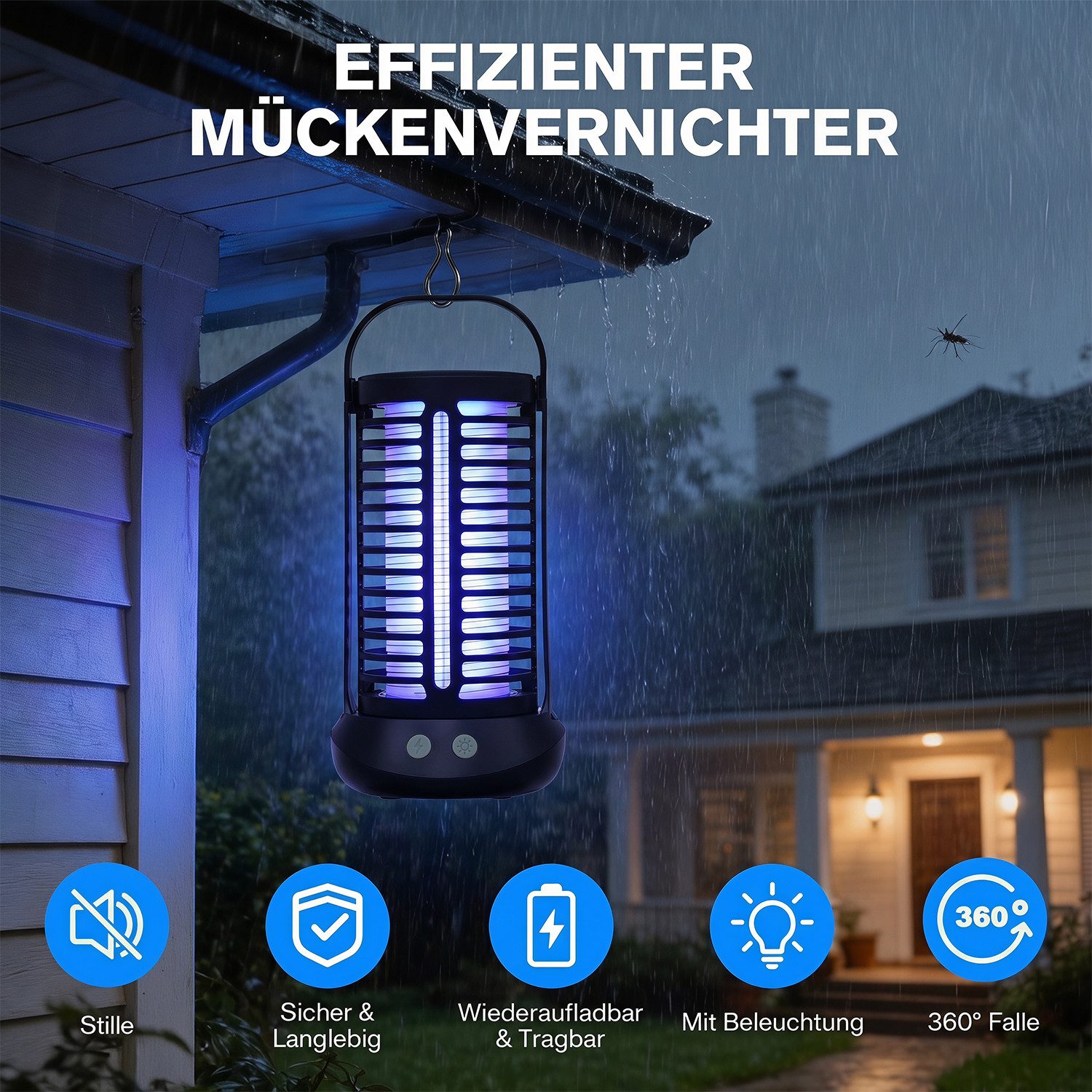 oyajia Ultraschall-Tierabwehr Insektenvernichter Mückenlampe UV-Lampe Insektenfalle mit 4000mAh-Akku, Mückenlampe Elektrisch, 360° Schutz & Leicht zu Reinigen – Bild 5 von 5