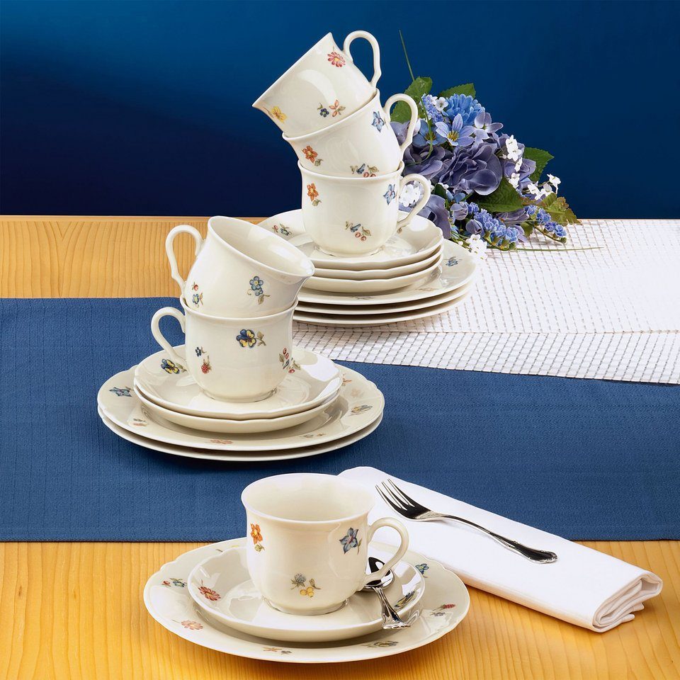 Seltmann Weiden Kaffeeservice Geschirr-Set, Service Marieluise (18-tlg), 6 Personen, Porzellan, Teller, Tasse, Untertasse Made in Germany, 18 Teile, für 6 Personen