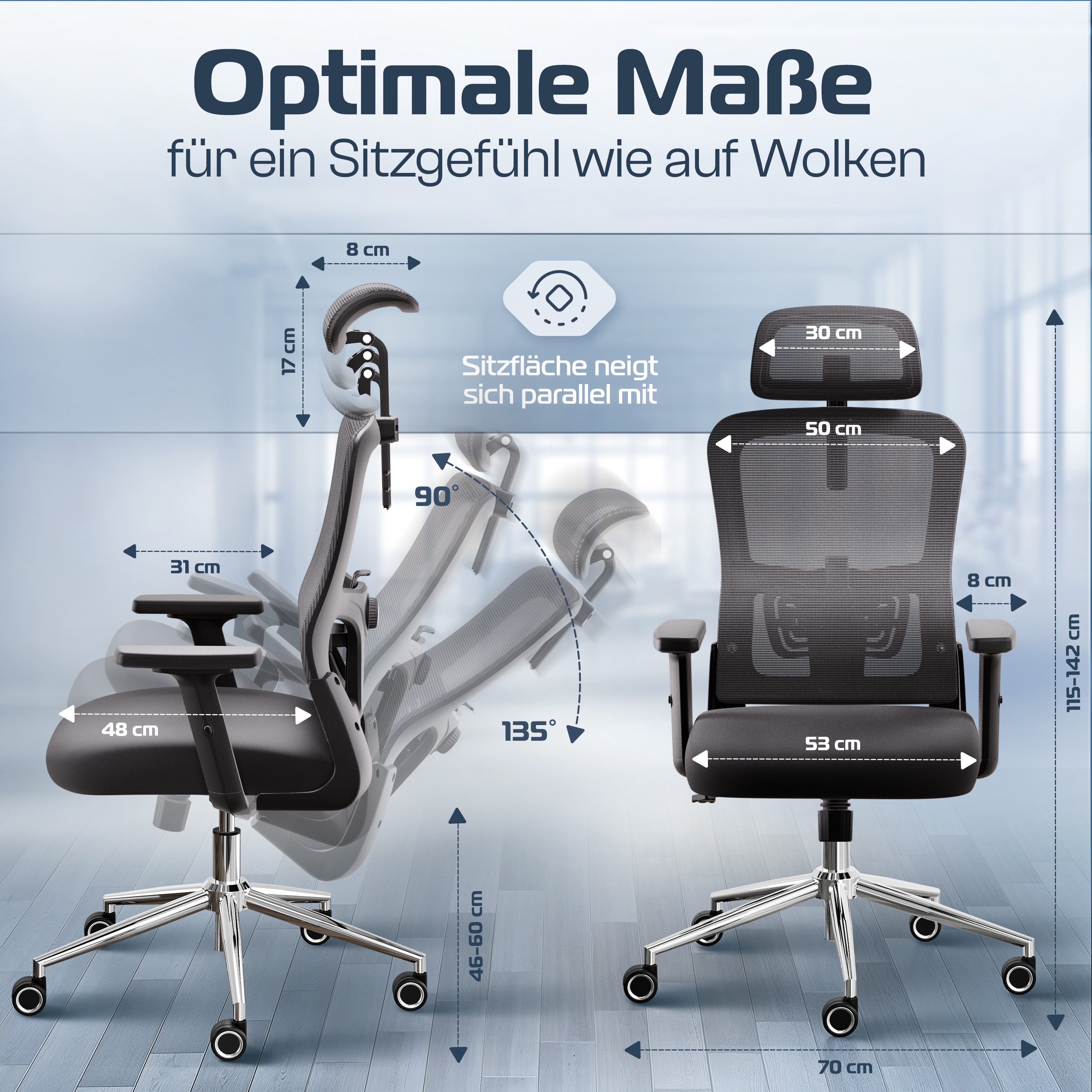 CLOUVOU Bürostuhl ergonomisch, Schreibtischstuhl bis 150 kg - Testsieger (B günstig online kaufen
